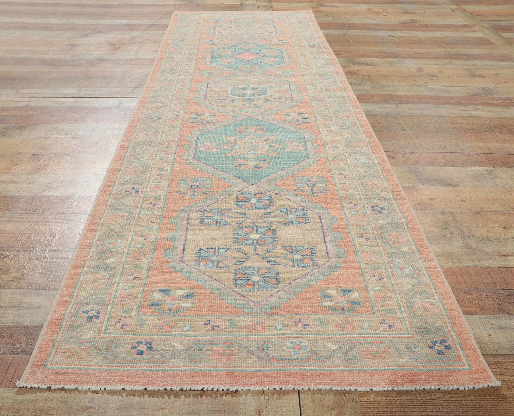 Laine Tapis de course Oushak moderne et coloré, l'Elegance Contemporaine rencontre les Pastels Posh