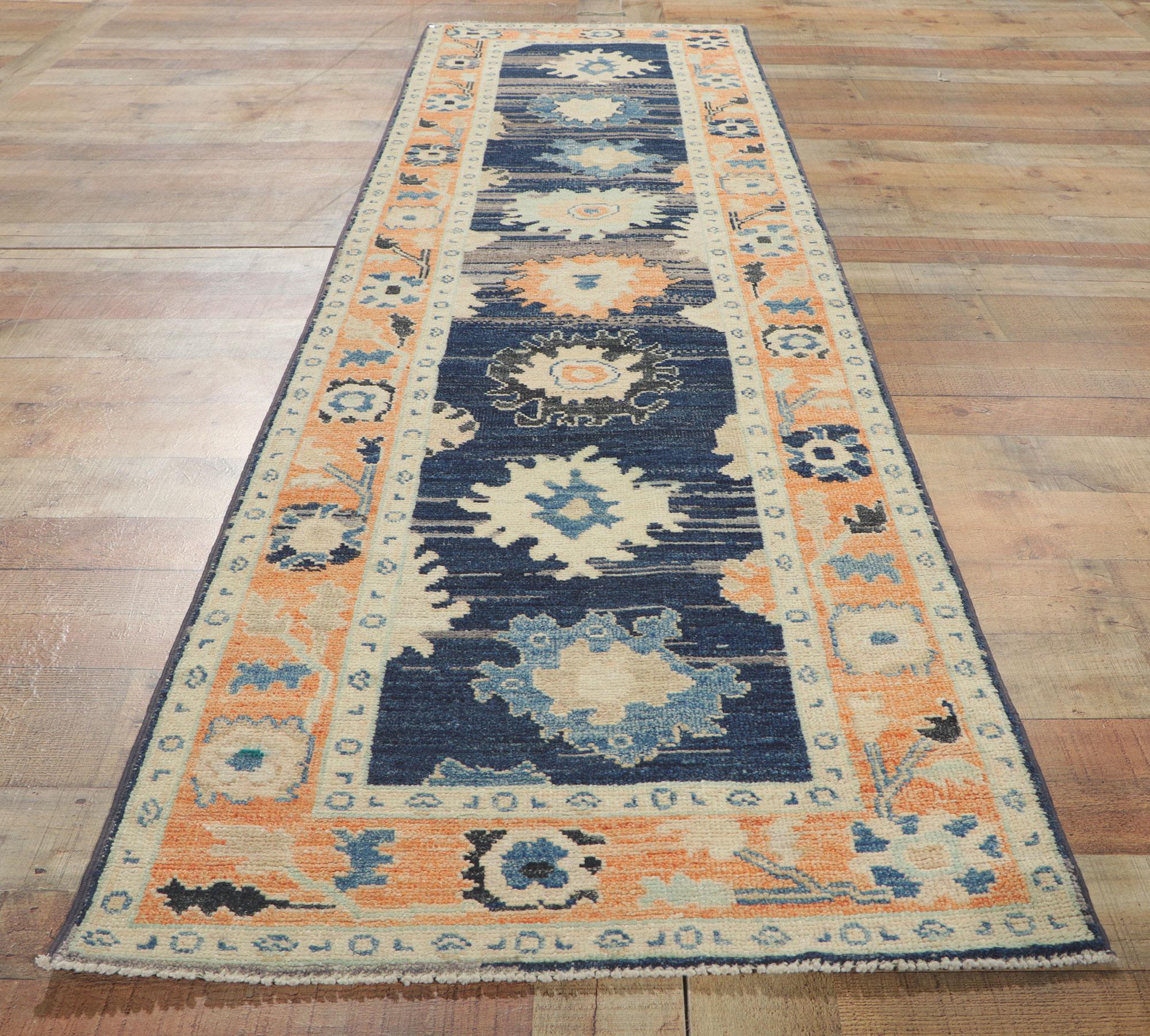 New Contemporary Oushak Runner with Modern Style For Sale 1