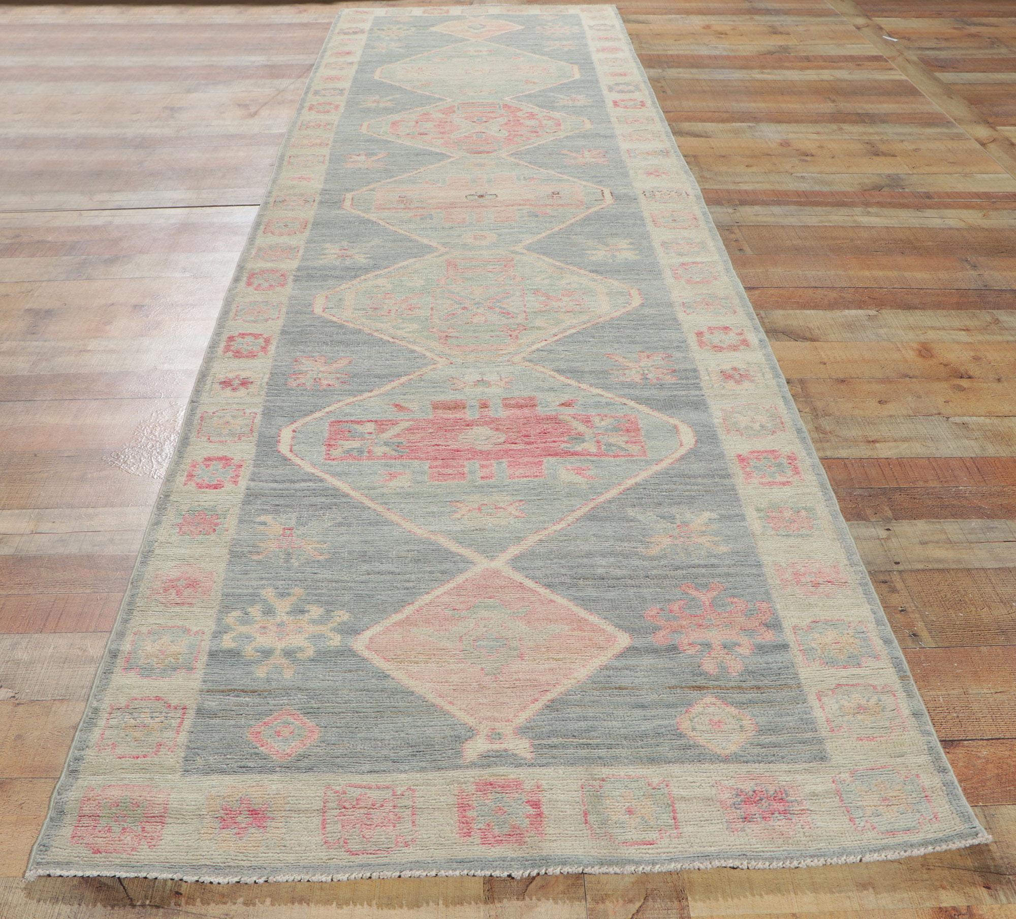 New Vintage-Inspired Oushak Runner with Modern Style For Sale 1