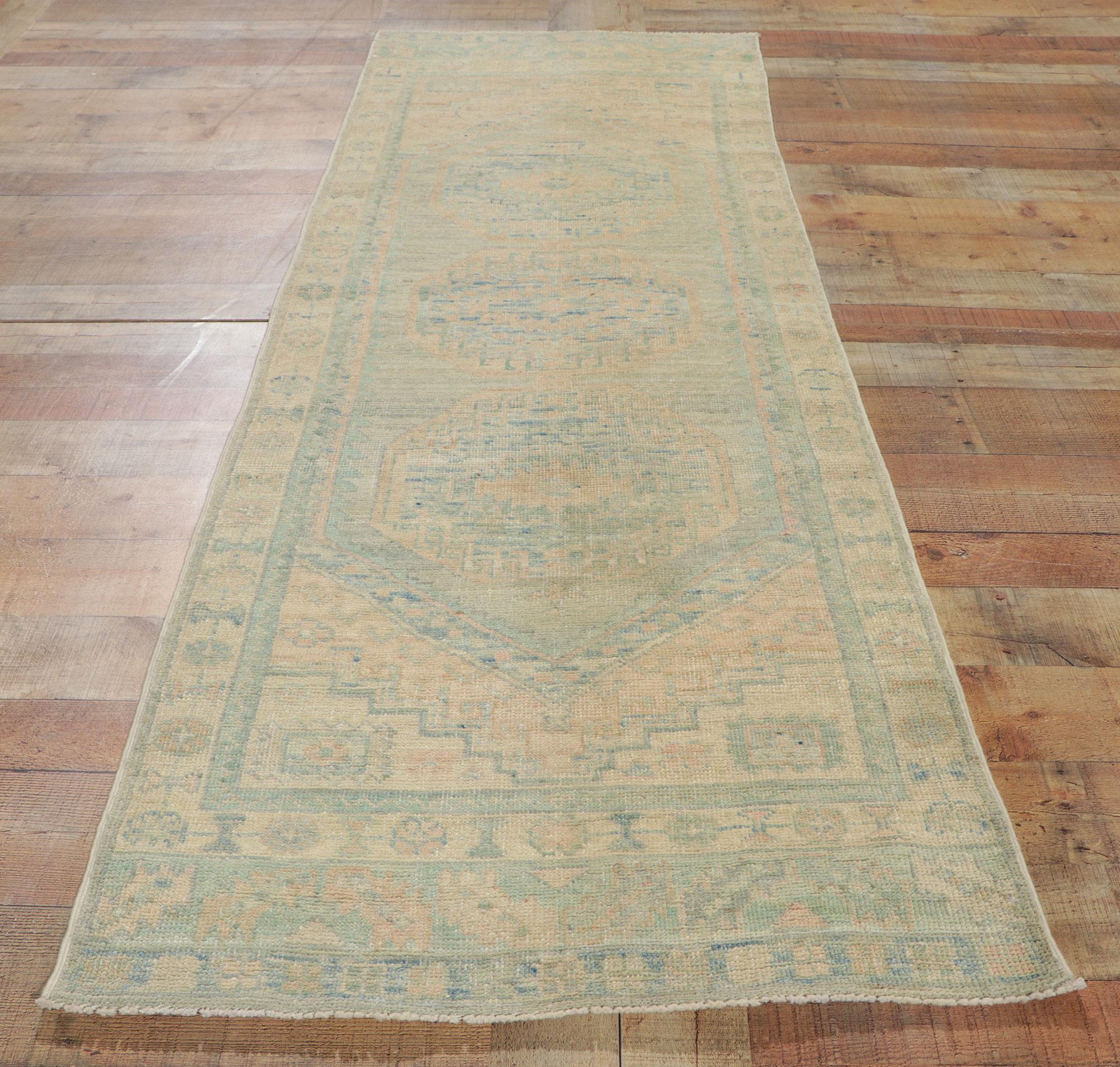 New Contemporary Oushak Runner with Vintage Style For Sale 2