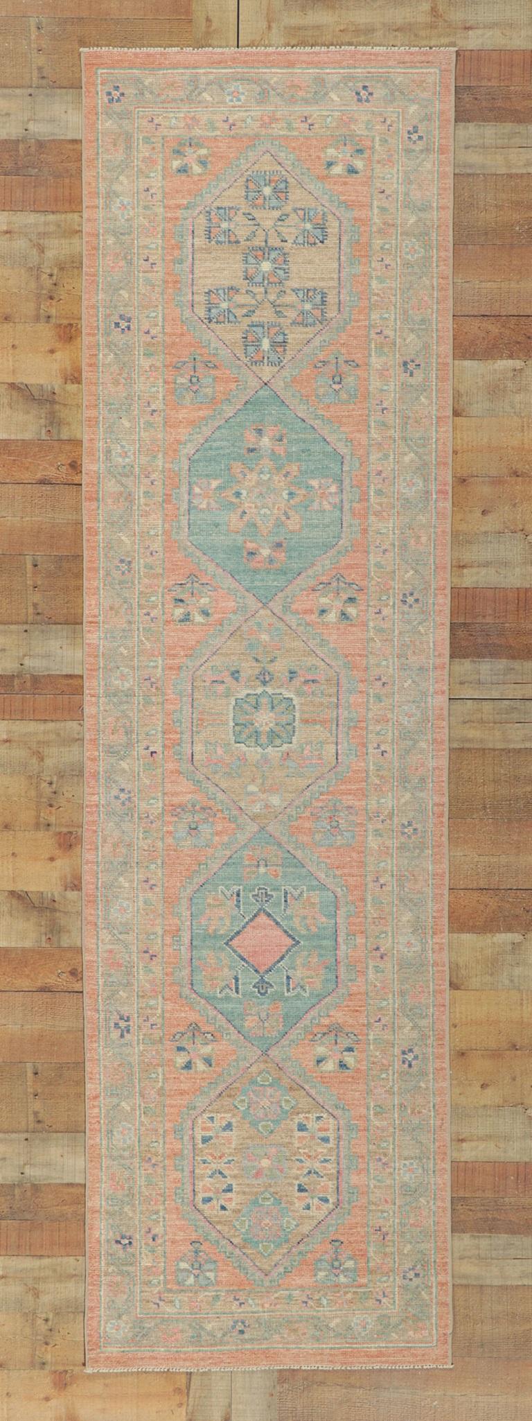 Colorful Modern Oushak Runner, Contemporary Elegance Meets Posh Pastels For Sale 2