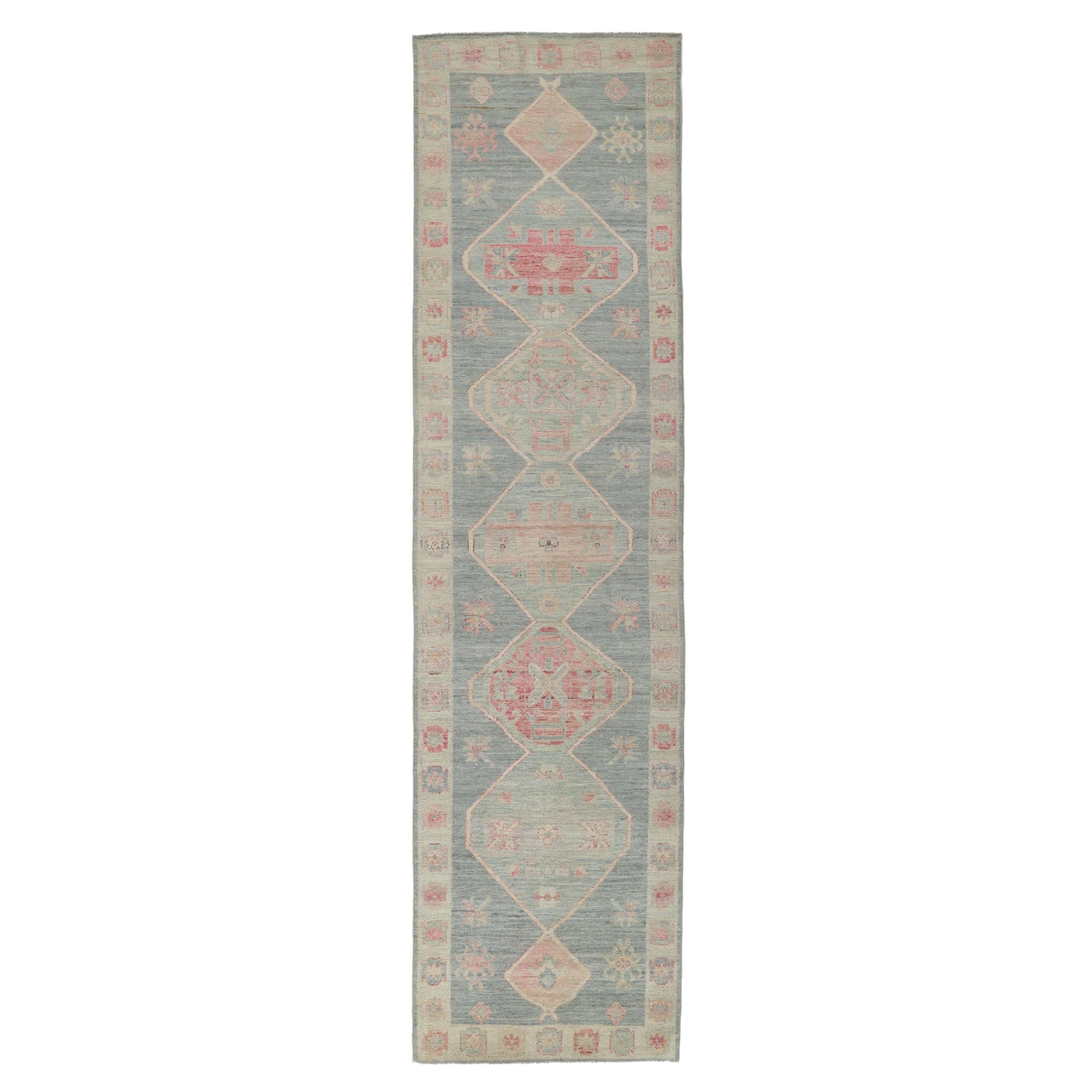 New Vintage-Inspired Oushak Runner with Modern Style For Sale