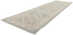 Colorful Modern Oushak Runner, Pleasing Pastels Meet Contemporary Elegance