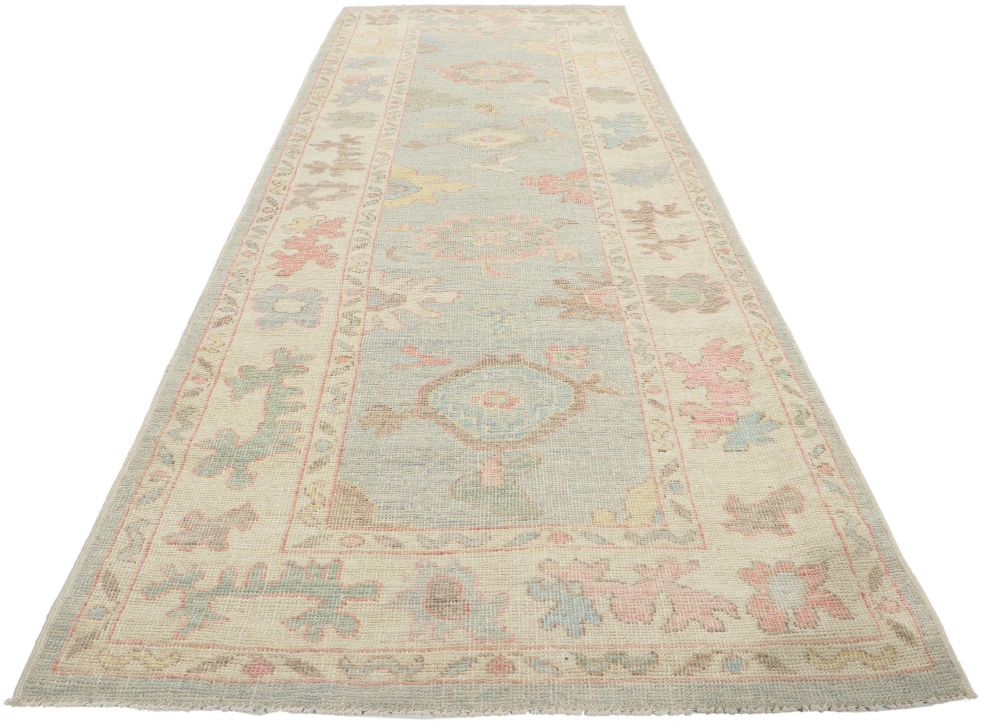Pakistani New Contemporary Oushak Runner with Soft Colors For Sale