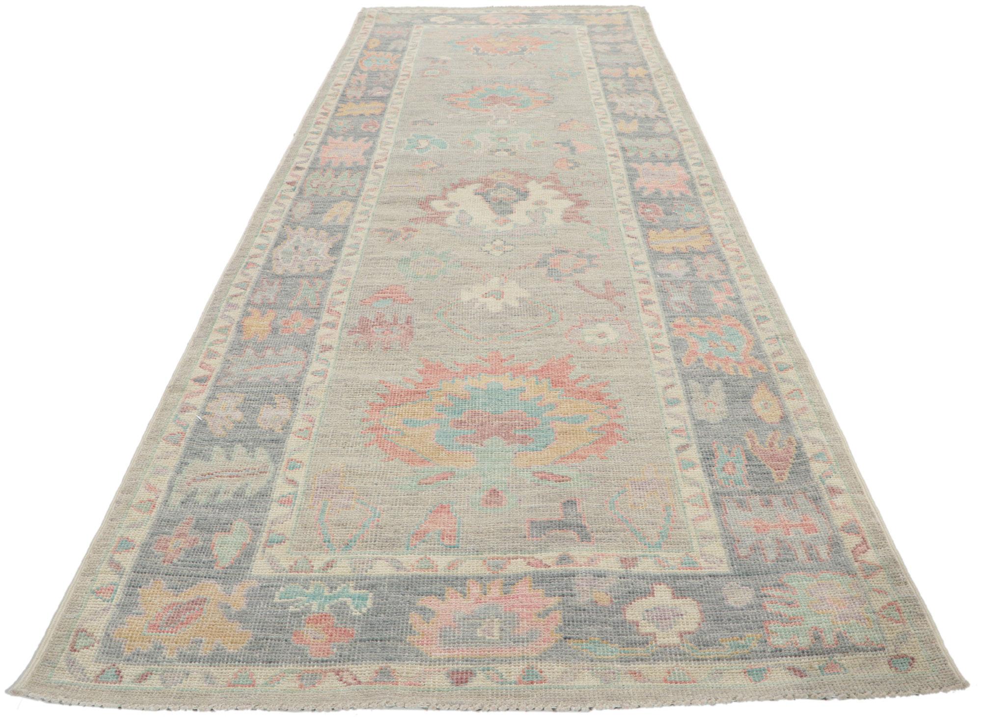Pakistani New Contemporary Oushak Runner with Soft Colors For Sale