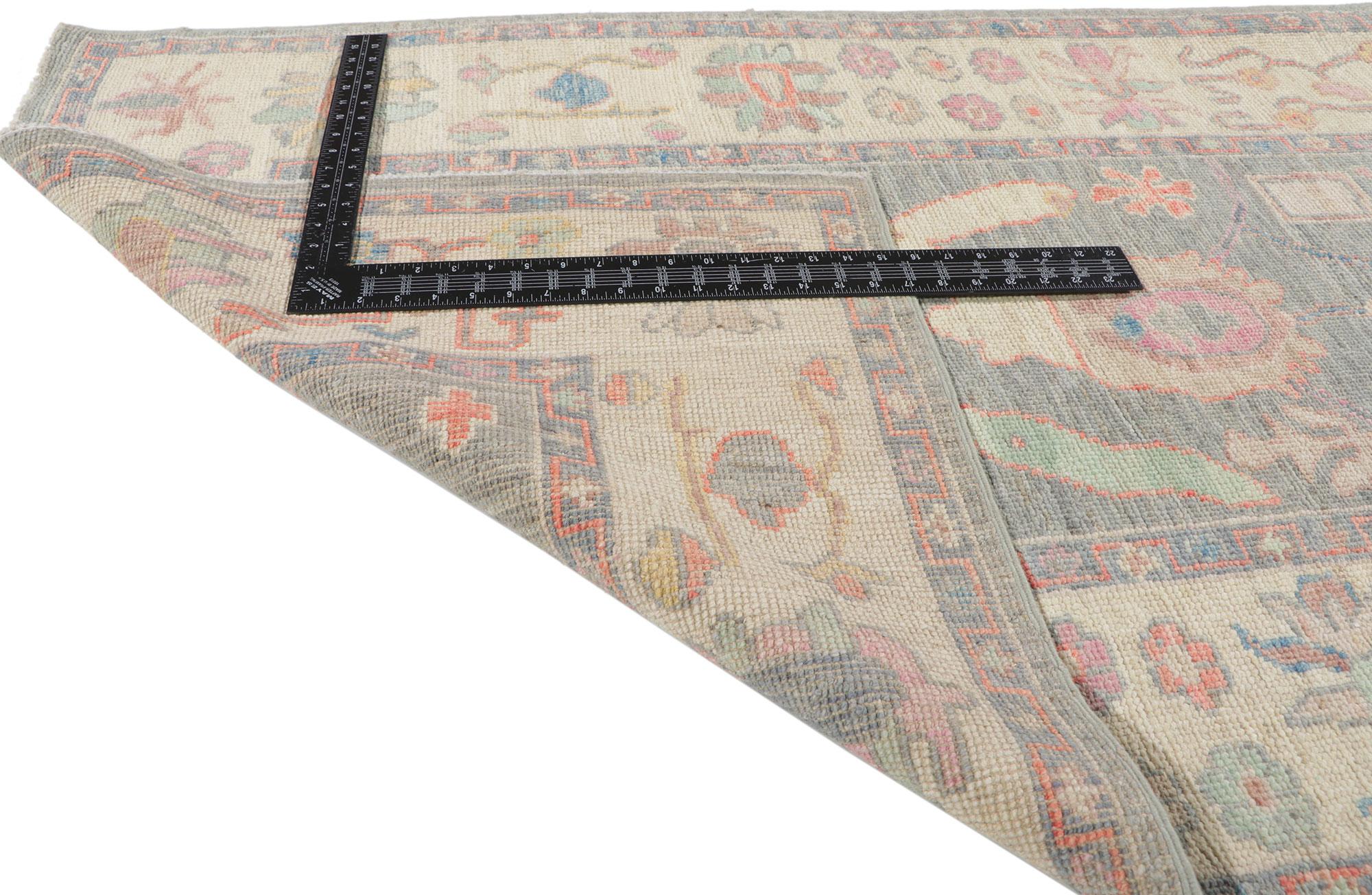 Hand-Knotted New Contemporary Oushak Runner with Soft Colors For Sale