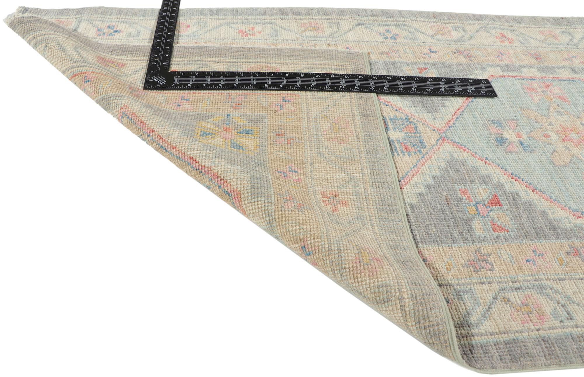 Hand-Knotted Colorful Modern Oushak Runner, Pleasing Pastels Meet Contemporary Elegance For Sale