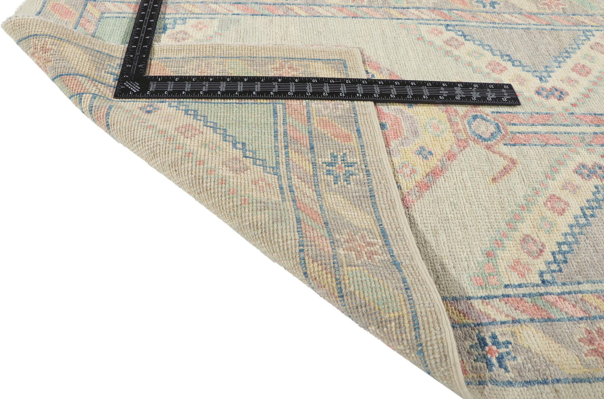 Hand-Knotted Colorful Pastel Oushak Runner, Contemporary Elegance Meets Modern Bohemian For Sale