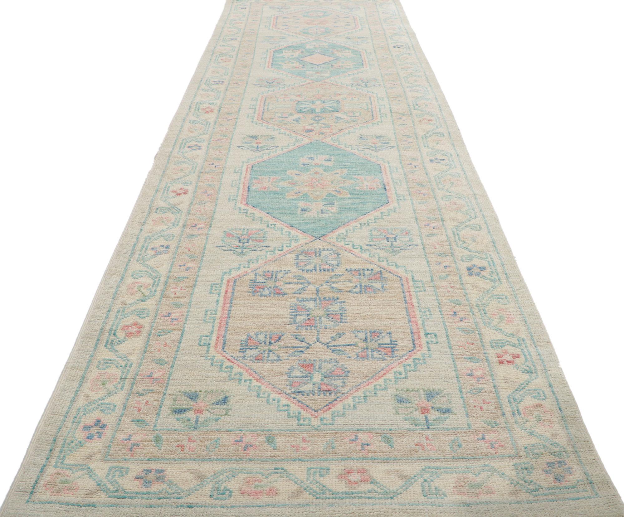 Colorful Pastel Oushak Rug, Modern Bridgerton Style Meets Contemporary Elegance In New Condition For Sale In Dallas, TX