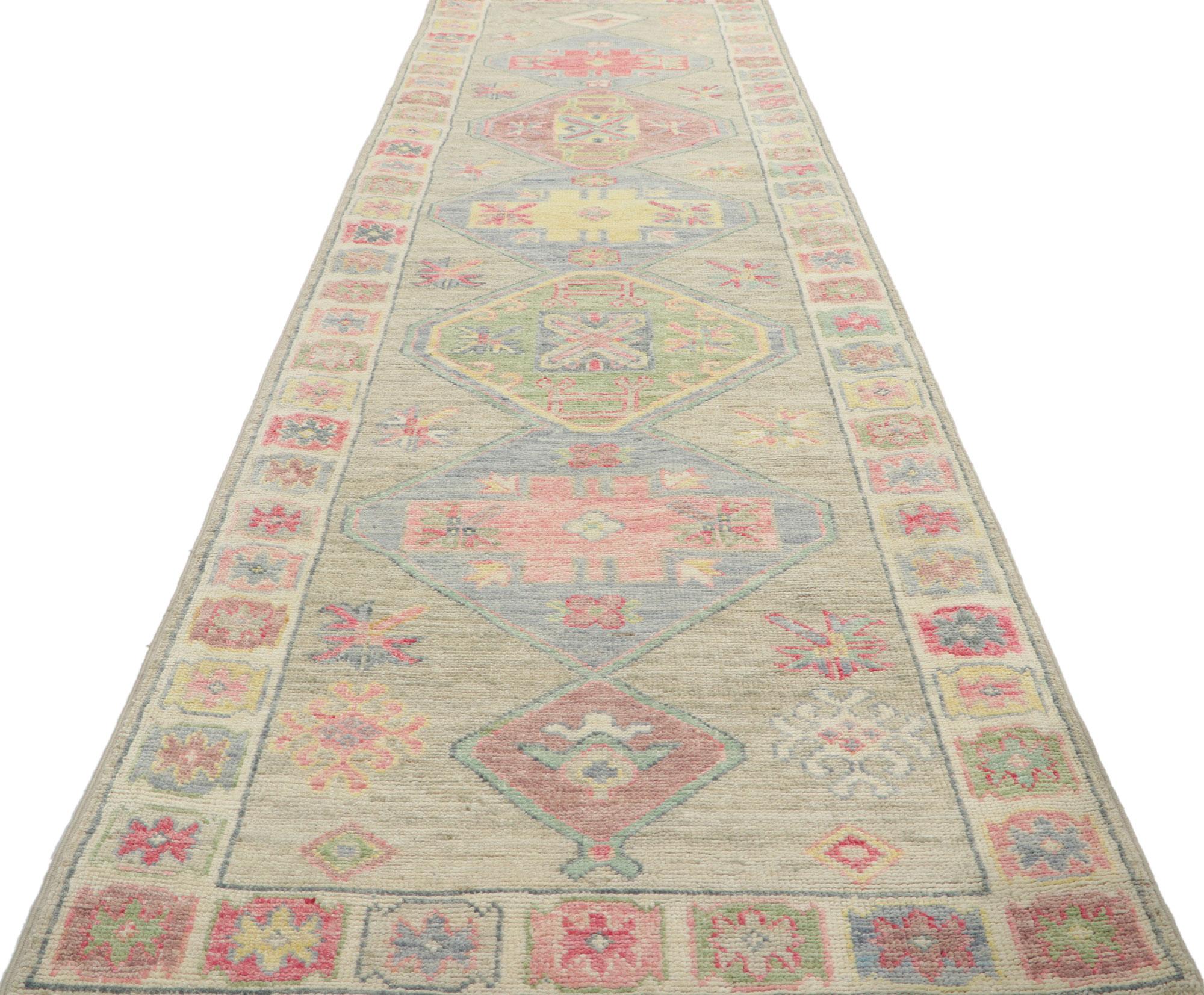 Modern Colorful Oushak Runner, Contemporary Elegance Meets Polished and Playful In New Condition For Sale In Dallas, TX