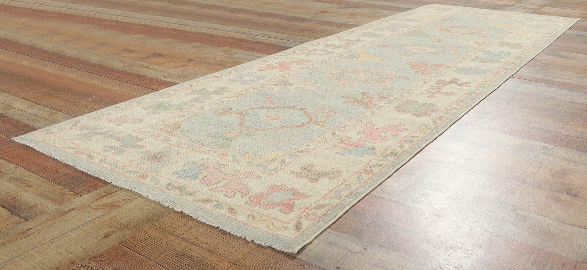 Wool New Contemporary Oushak Runner with Soft Colors For Sale