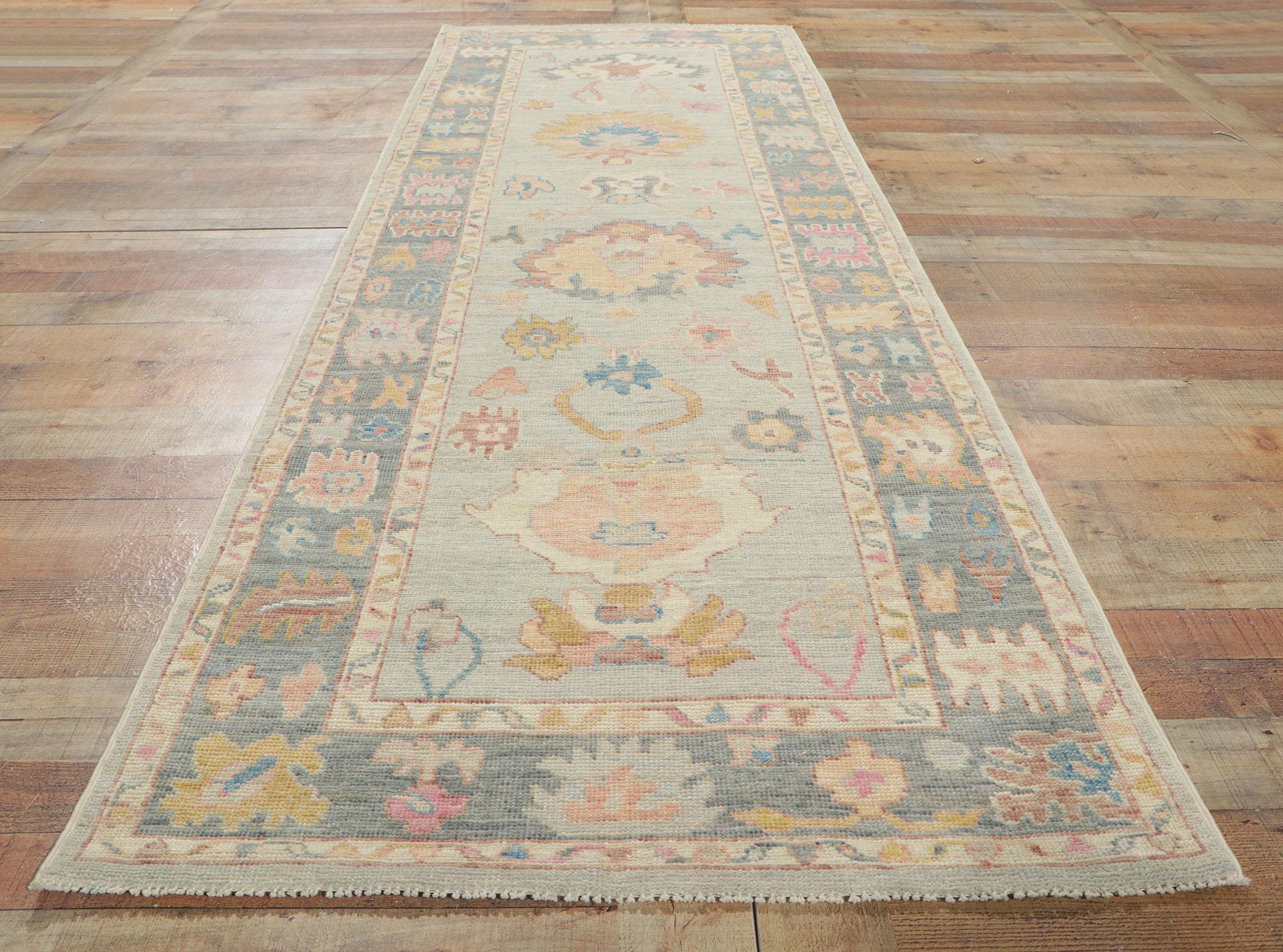 New Contemporary Oushak Runner with Soft Colors For Sale 1
