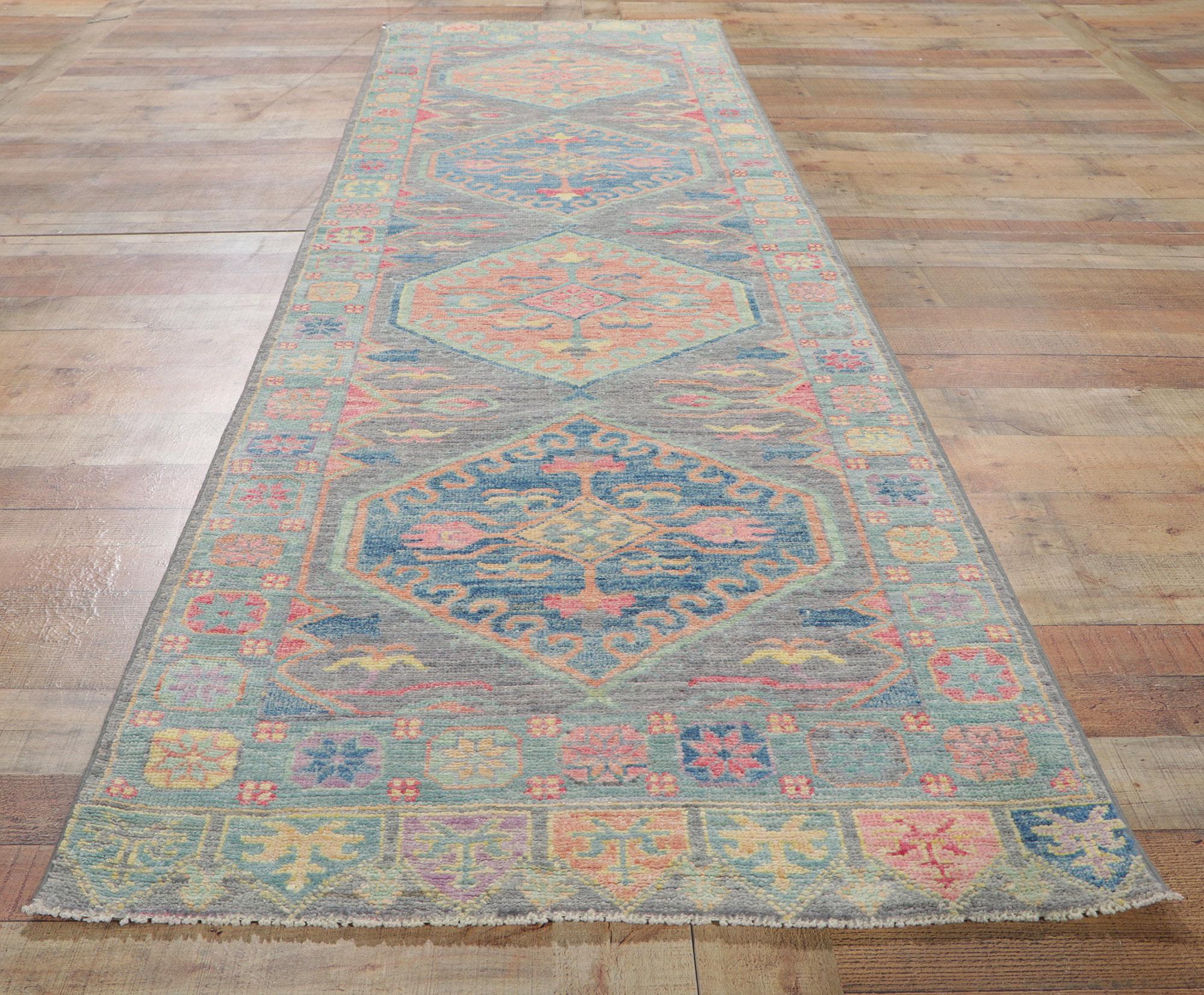 New Contemporary Oushak Runner with Soft Colors For Sale 1