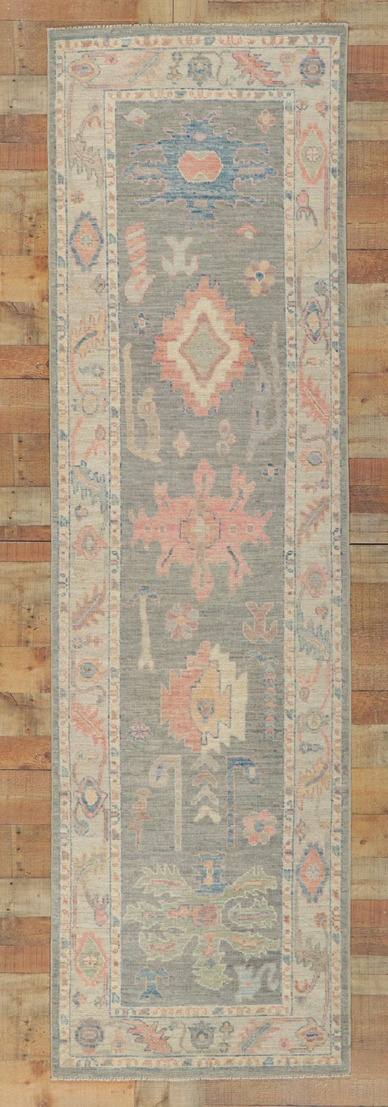 New Contemporary Oushak Runner with Soft Colors For Sale 2