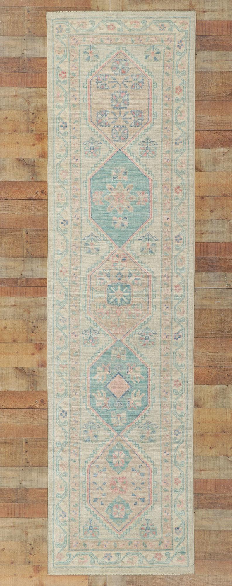 Colorful Pastel Oushak Rug, Modern Bridgerton Style Meets Contemporary Elegance For Sale 2