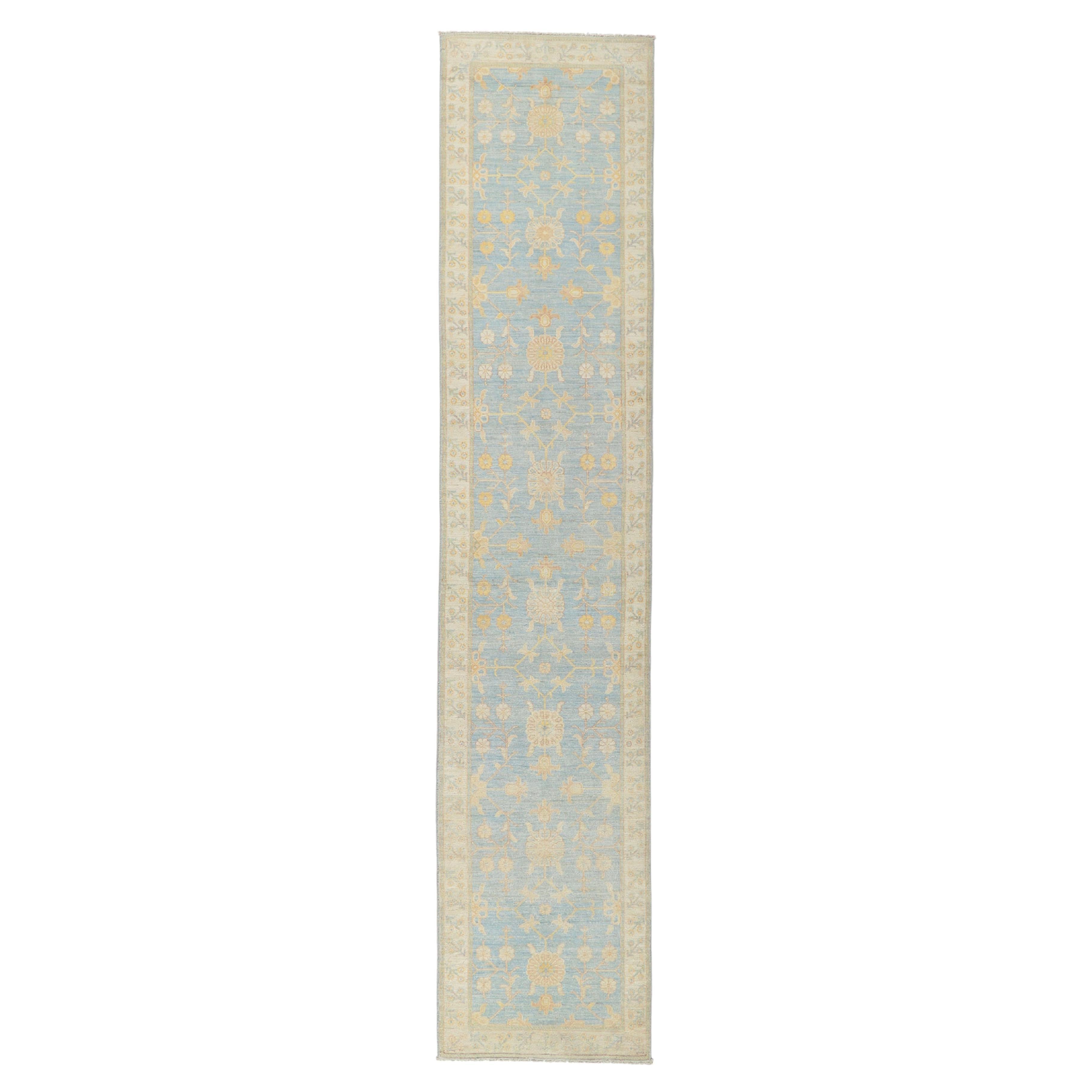 New Contemporary Oushak Runner with Soft Colors For Sale