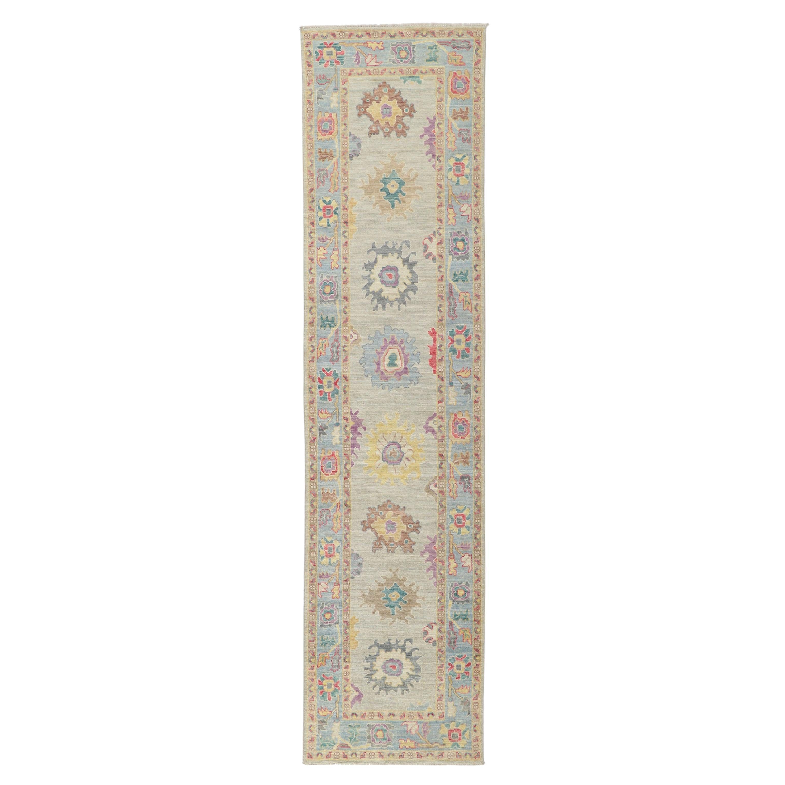 New Contemporary Oushak Runner with Soft Colors For Sale