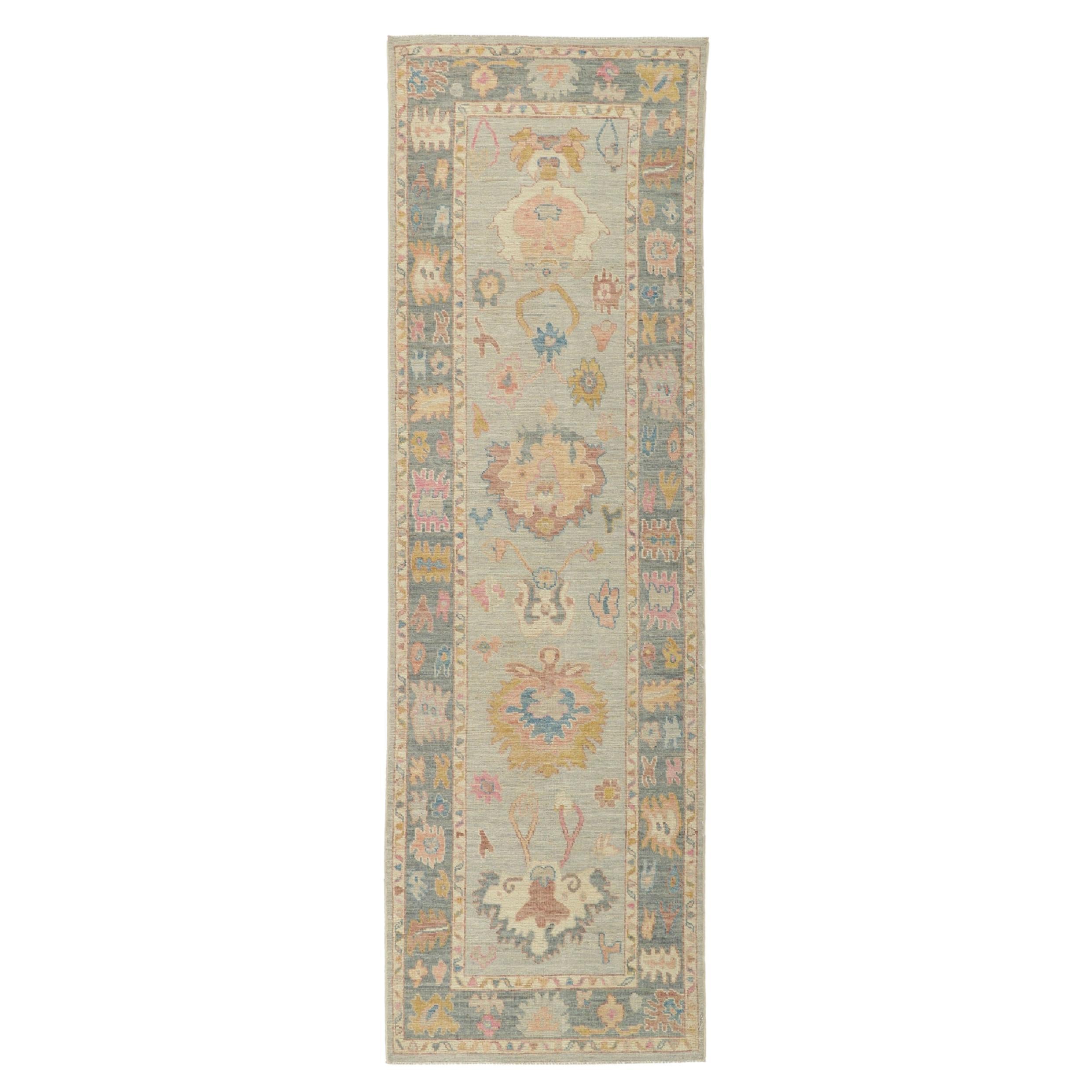 New Contemporary Oushak Runner with Soft Colors For Sale