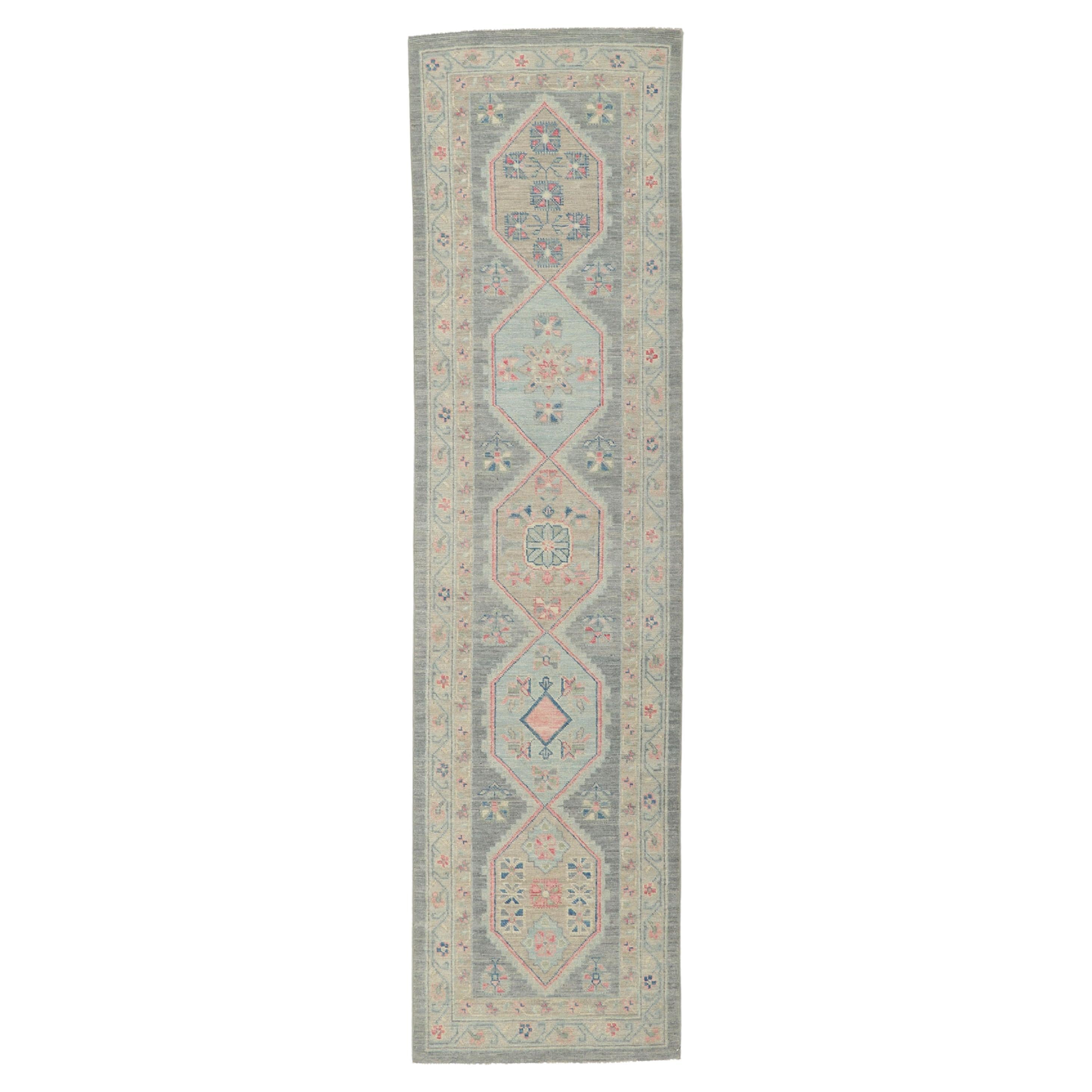 Colorful Pastel Oushak Runner, Contemporary Elegance Meets Bridgerton Style