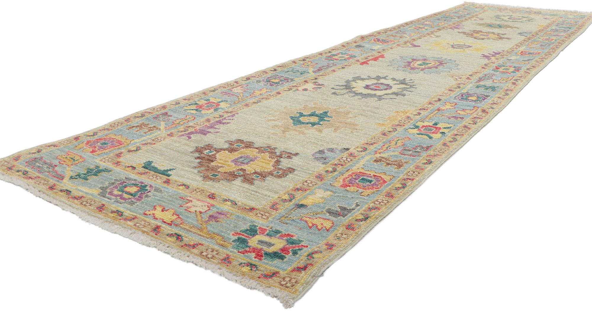 80966 new contemporary Oushak Runner with soft pastel colors, Measures: 03'00 x 11'11.