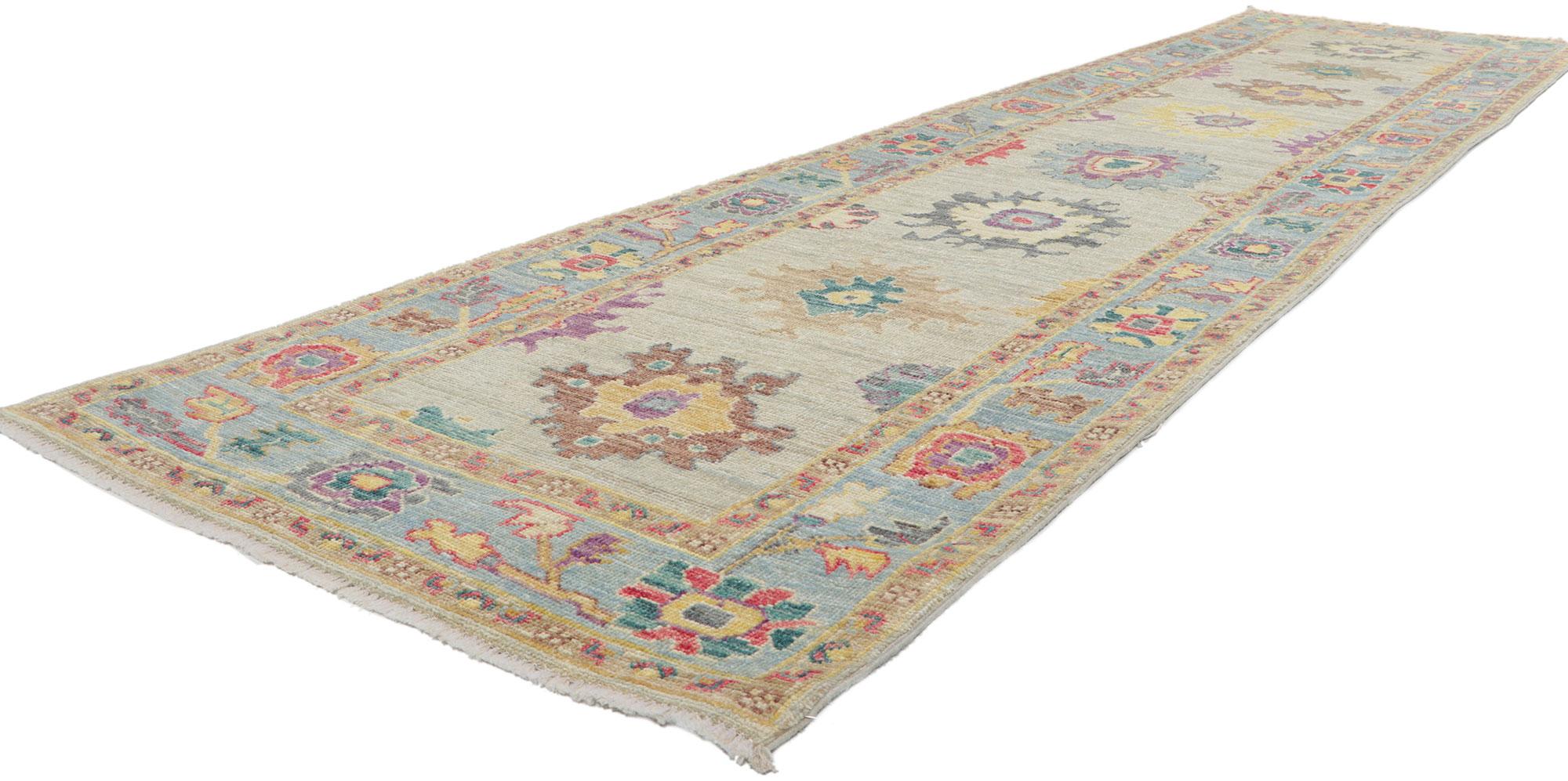 80964 New Contemporary Oushak Runner with Soft Pastel Colors, 03'00 x 11'11.