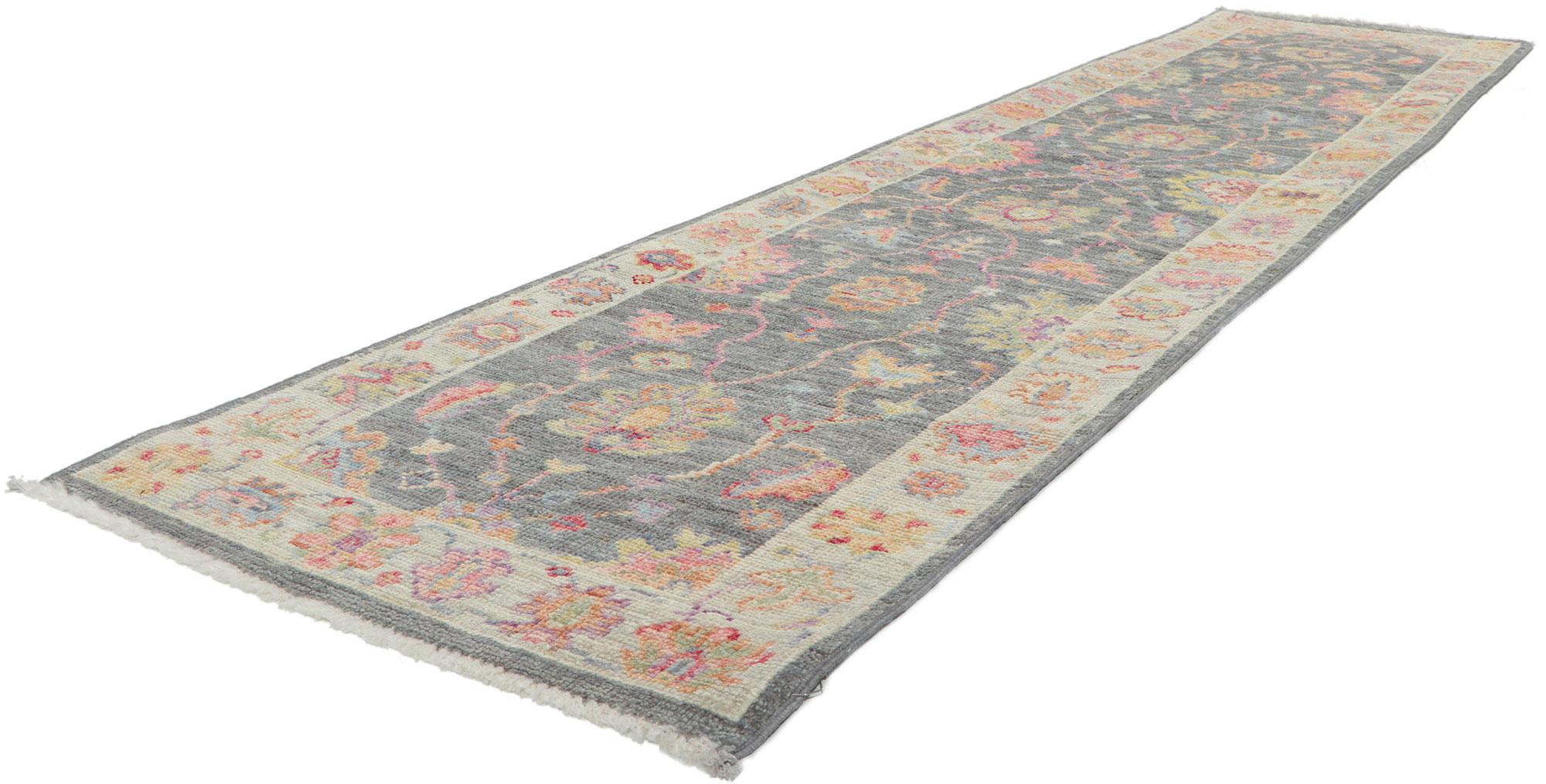 80968 New Contemporary Oushak Runner with Soft Pastel Colors,  02'04 x 10'01.