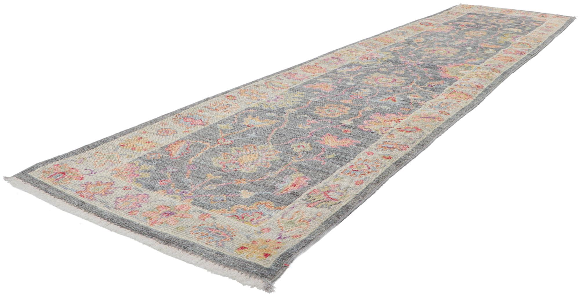 80962 New Contemporary Oushak Runner with Soft Pastel Colors, 02'04 x 10'00.