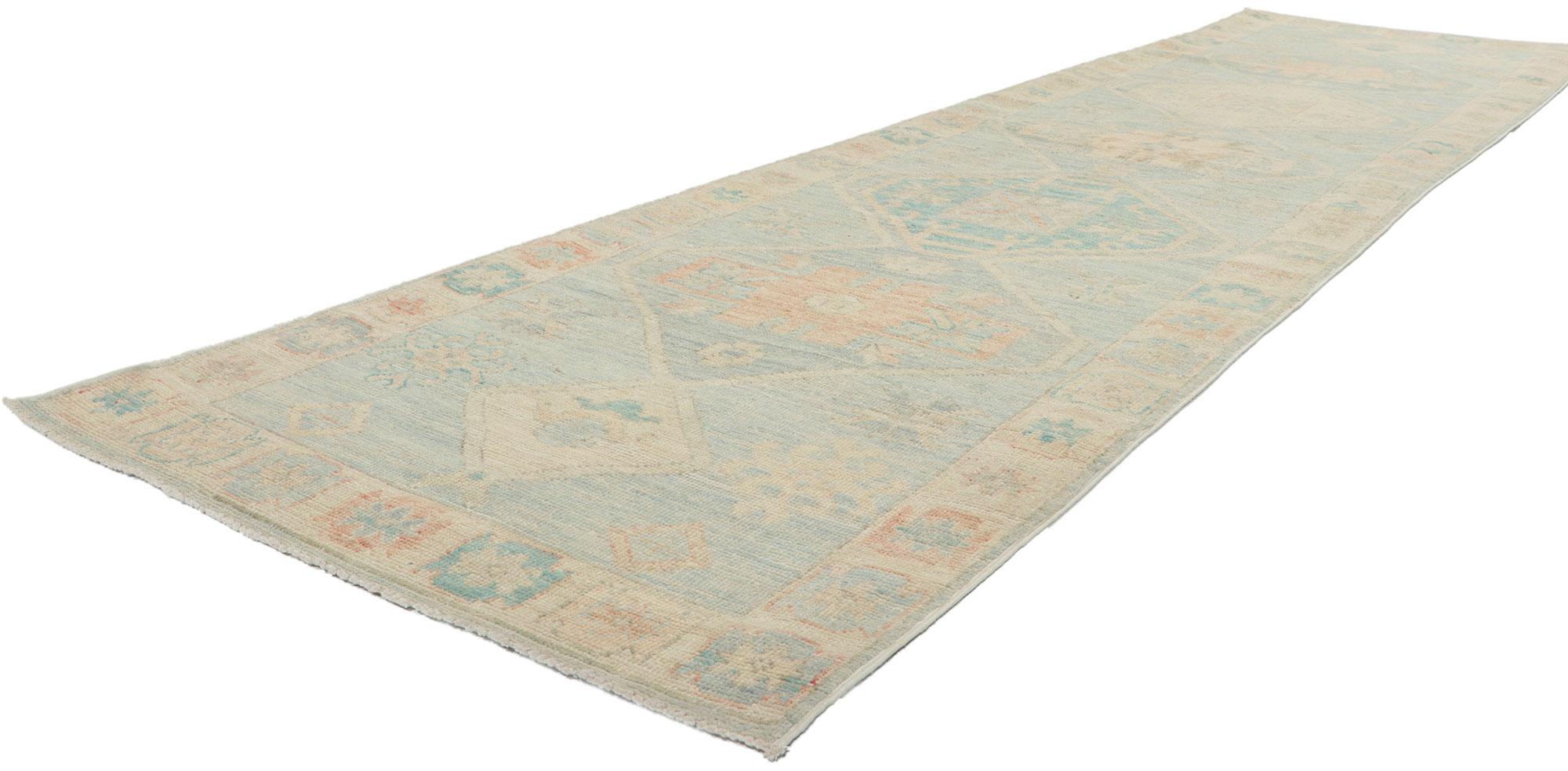 80878 New Contemporary Oushak runner with Soft Pastel Colors, 03'00 x 11'07.