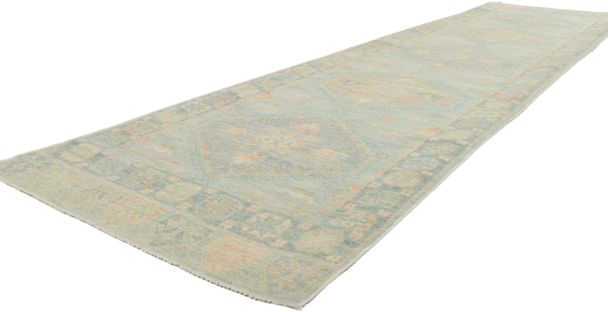 80877 New Contemporary Oushak runner with Soft Pastel Colors, 03'00 x 12'04.