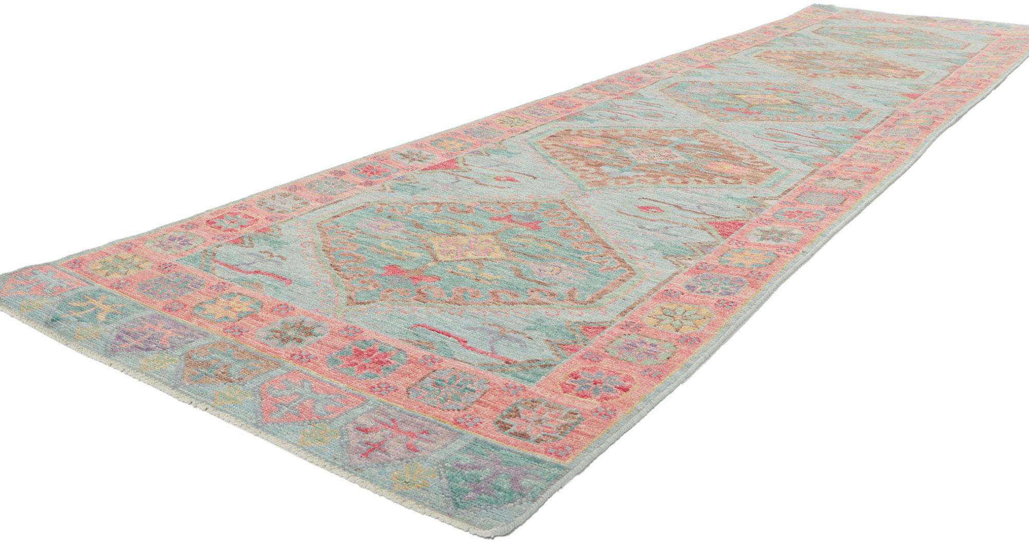 80876 New Contemporary Oushak runner with Soft Pastel Colors, 03'00 x 12'03.