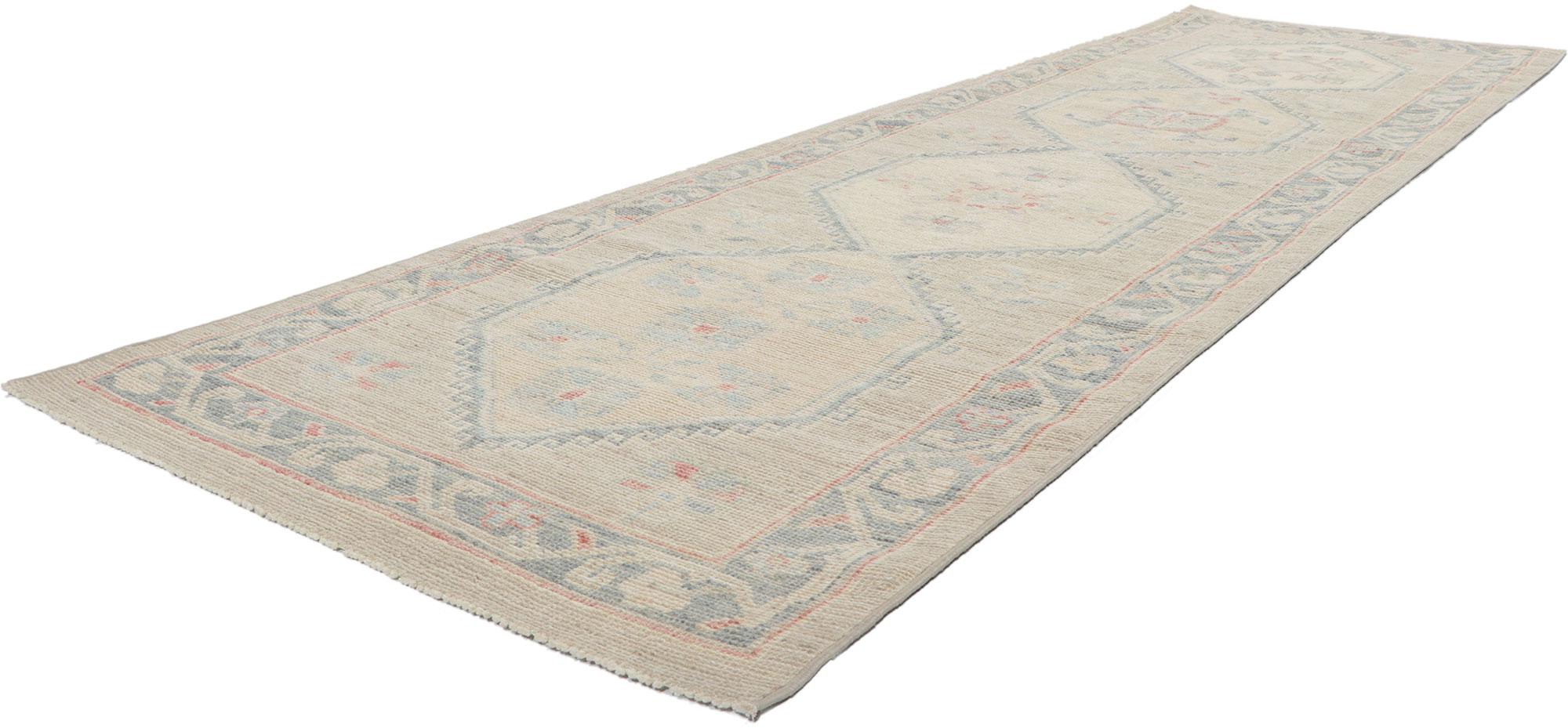 80872 New Contemporary Oushak runner with Soft Pastel Colors, 03'00 x 10'02.