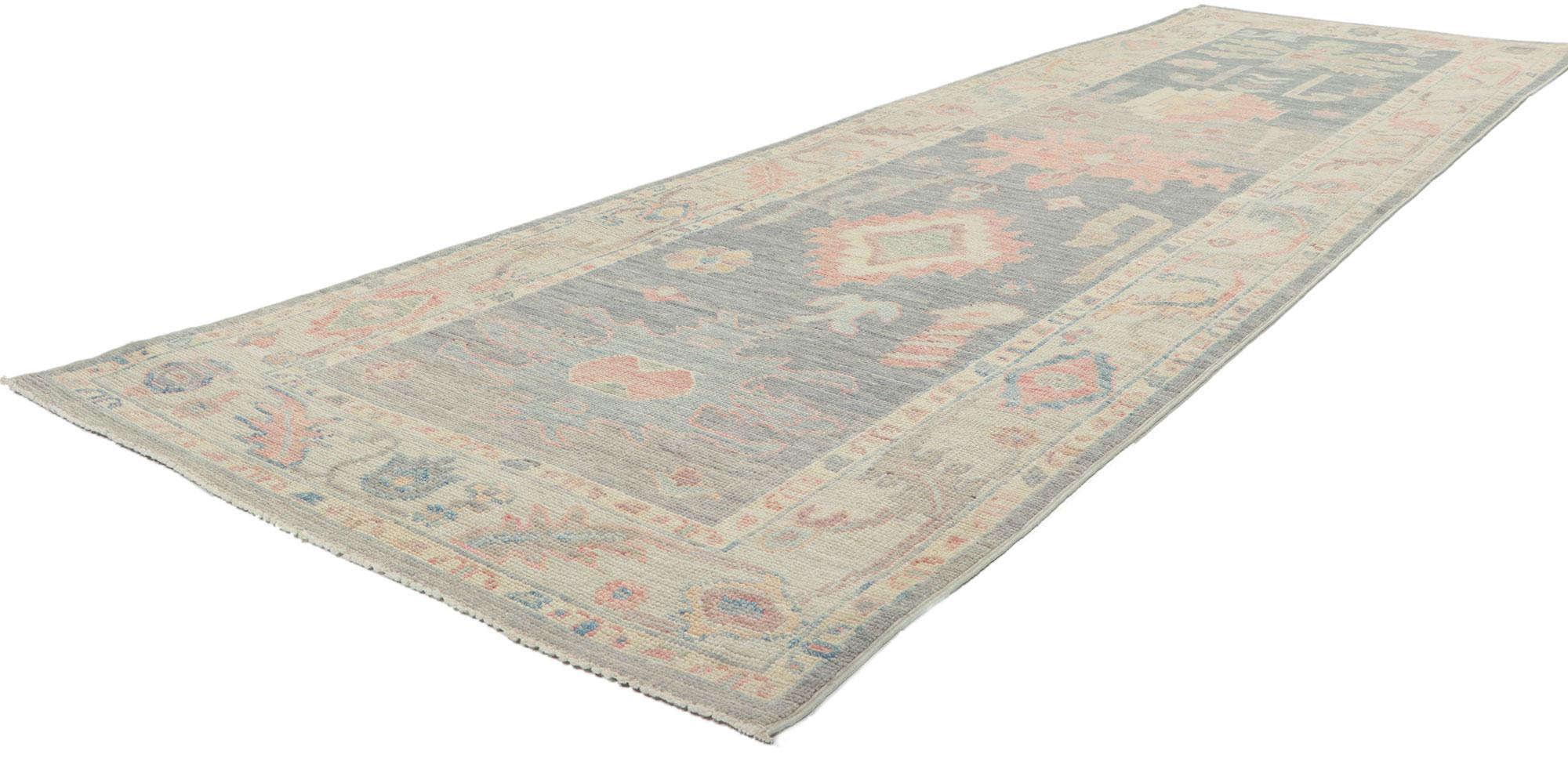 80871 new contemporary Oushak Runner with soft Pastel colors Measures: 03'00 x 10'03.