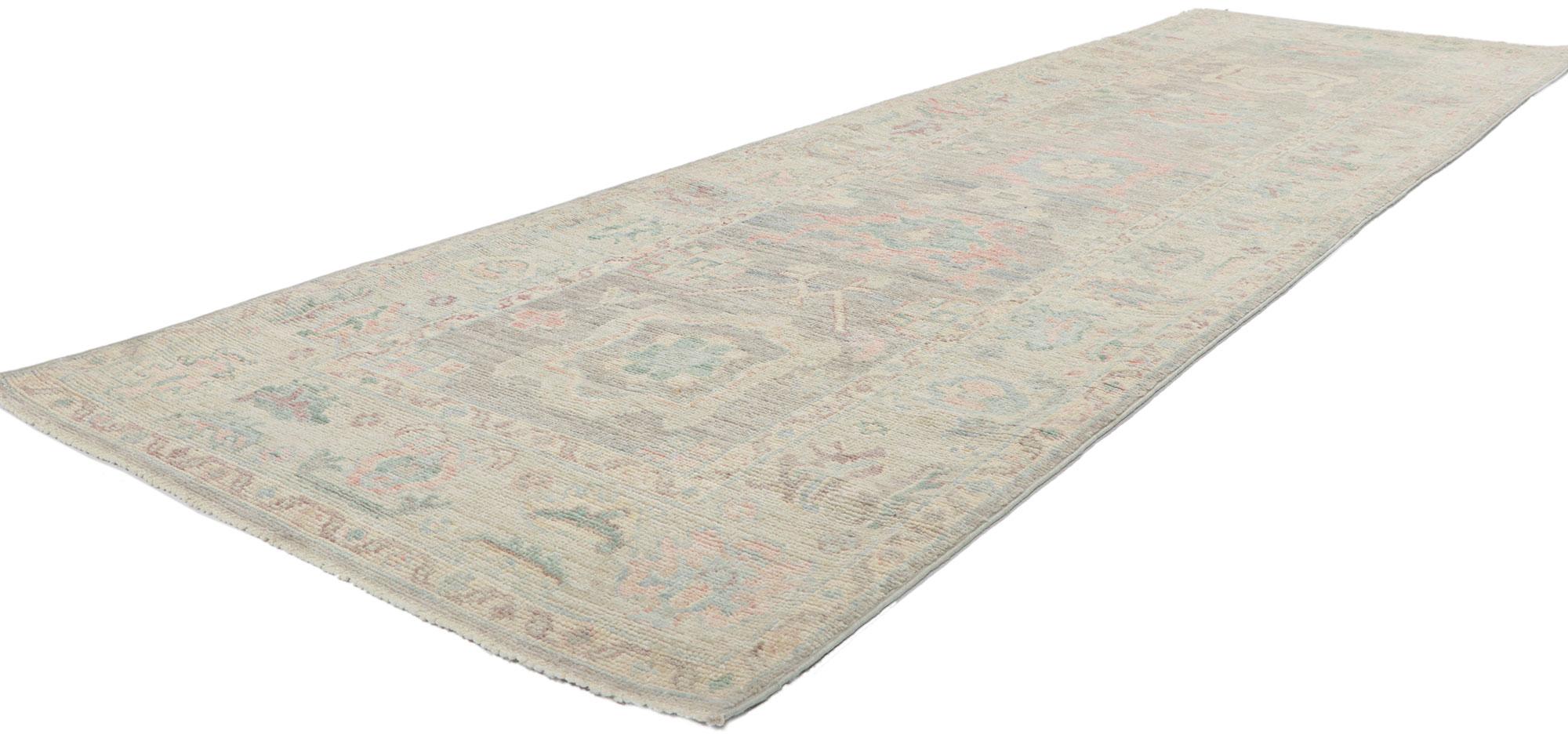 80870 new contemporary Oushak Runner with soft pastel colors, Measures: 03'00 x 10'01.