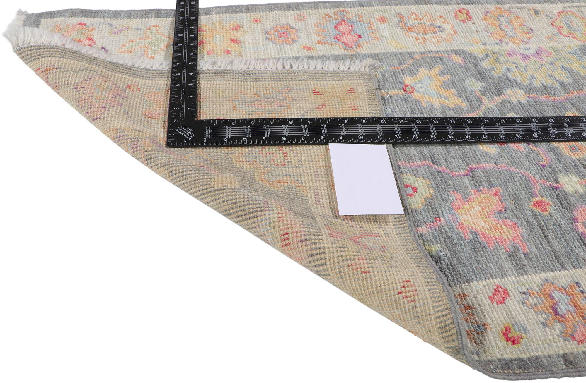 Hand-Knotted New Contemporary Oushak Runner with Soft Pastel Colors For Sale