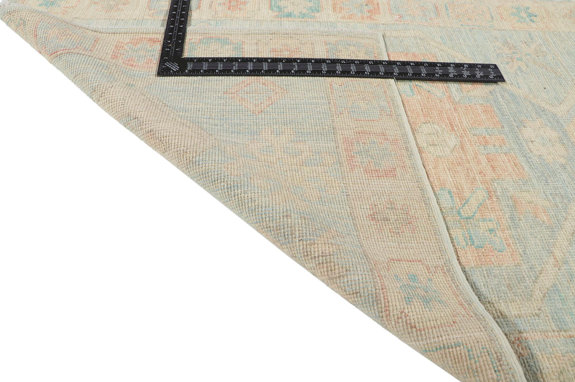 Hand-Knotted New Contemporary Oushak Runner with Soft Pastel Colors For Sale