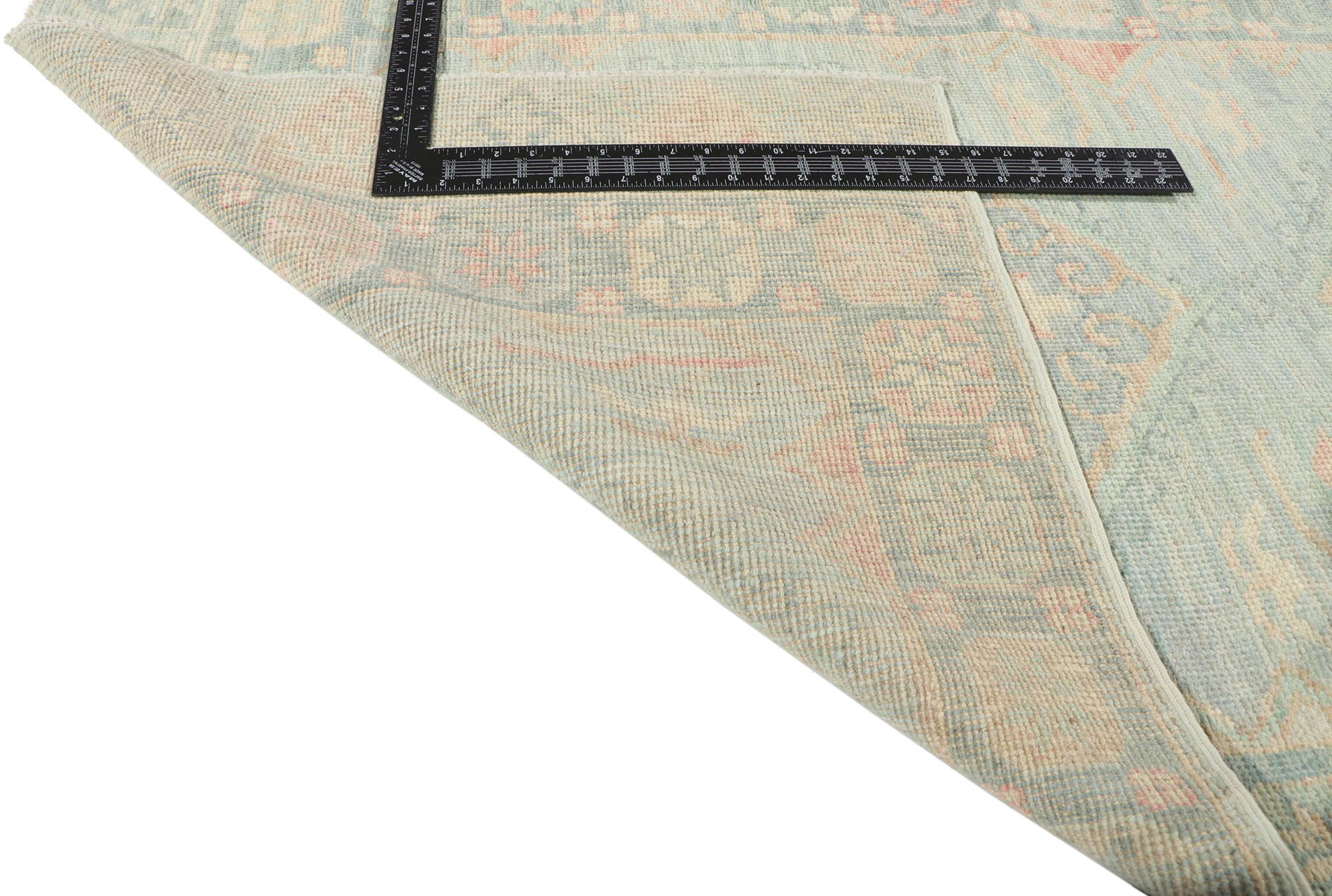 Hand-Knotted New Contemporary Oushak Runner with Soft Pastel Colors For Sale