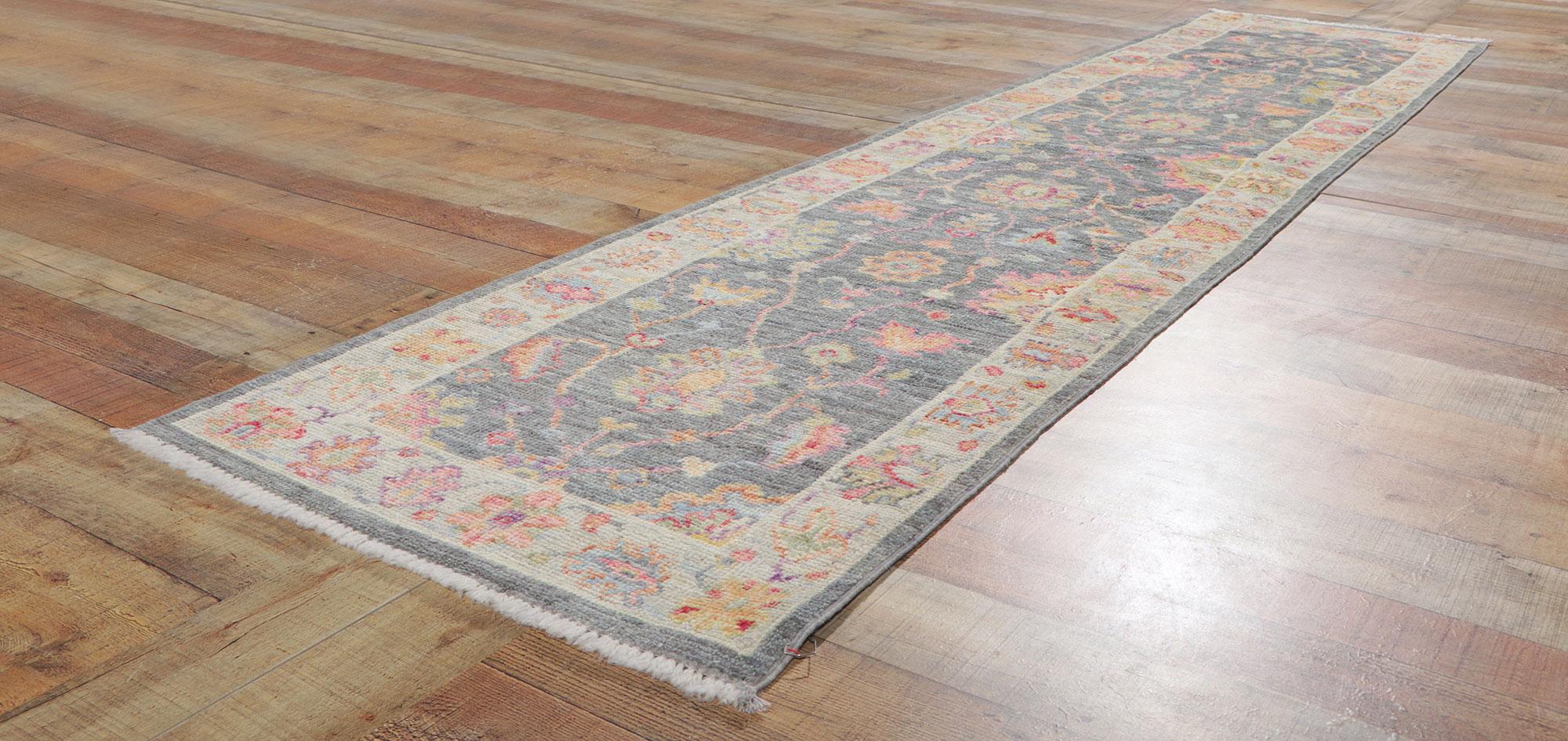 New Contemporary Oushak Runner with Soft Pastel Colors For Sale 1