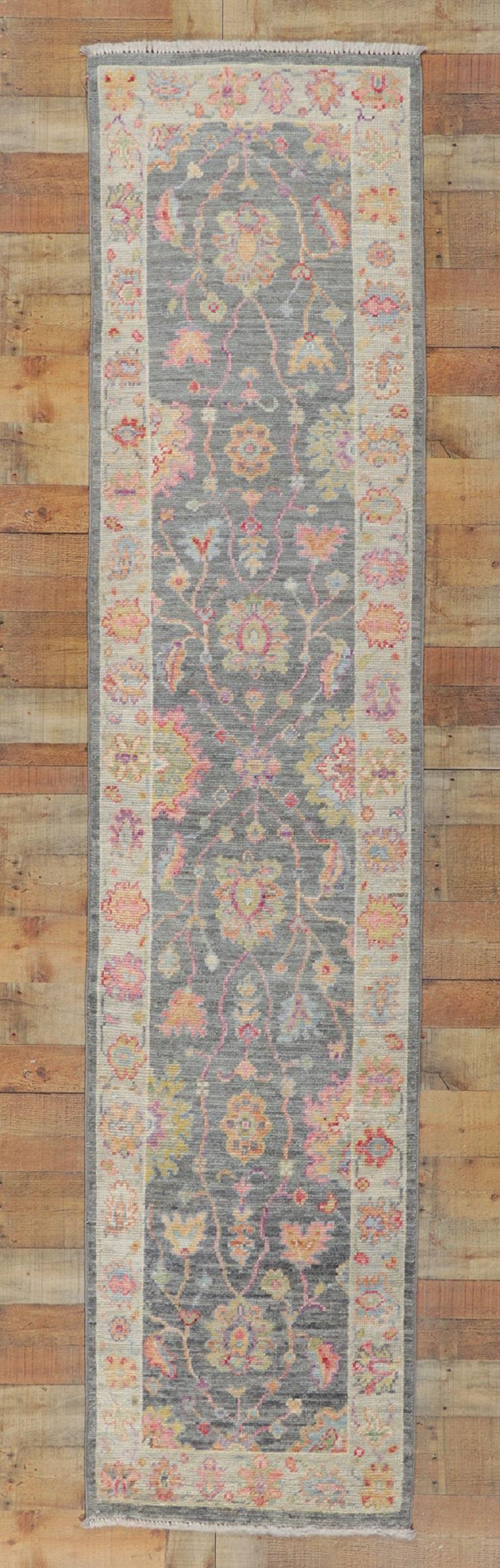New Contemporary Oushak Runner with Soft Pastel Colors For Sale 2