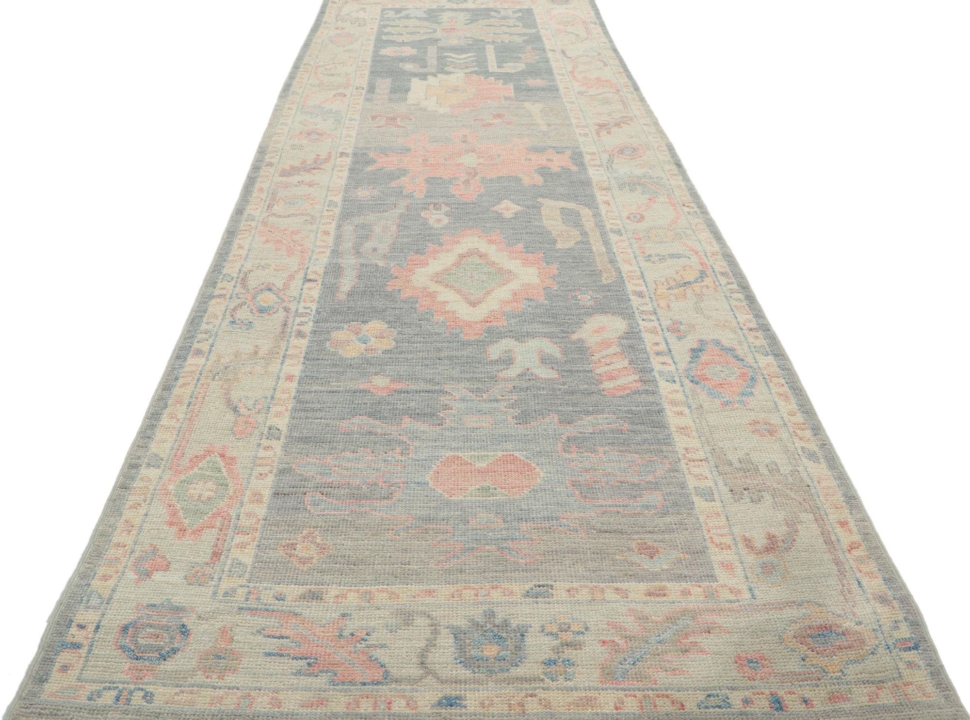 New Modern Oushak Rug with Contemporary Style and Soft Pastel Colors For Sale 2