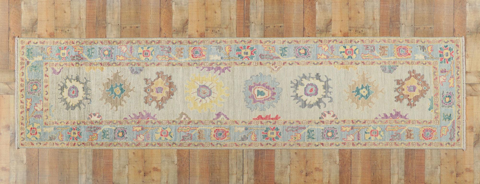 New Contemporary Oushak Runner with Soft Pastel Colors For Sale 3