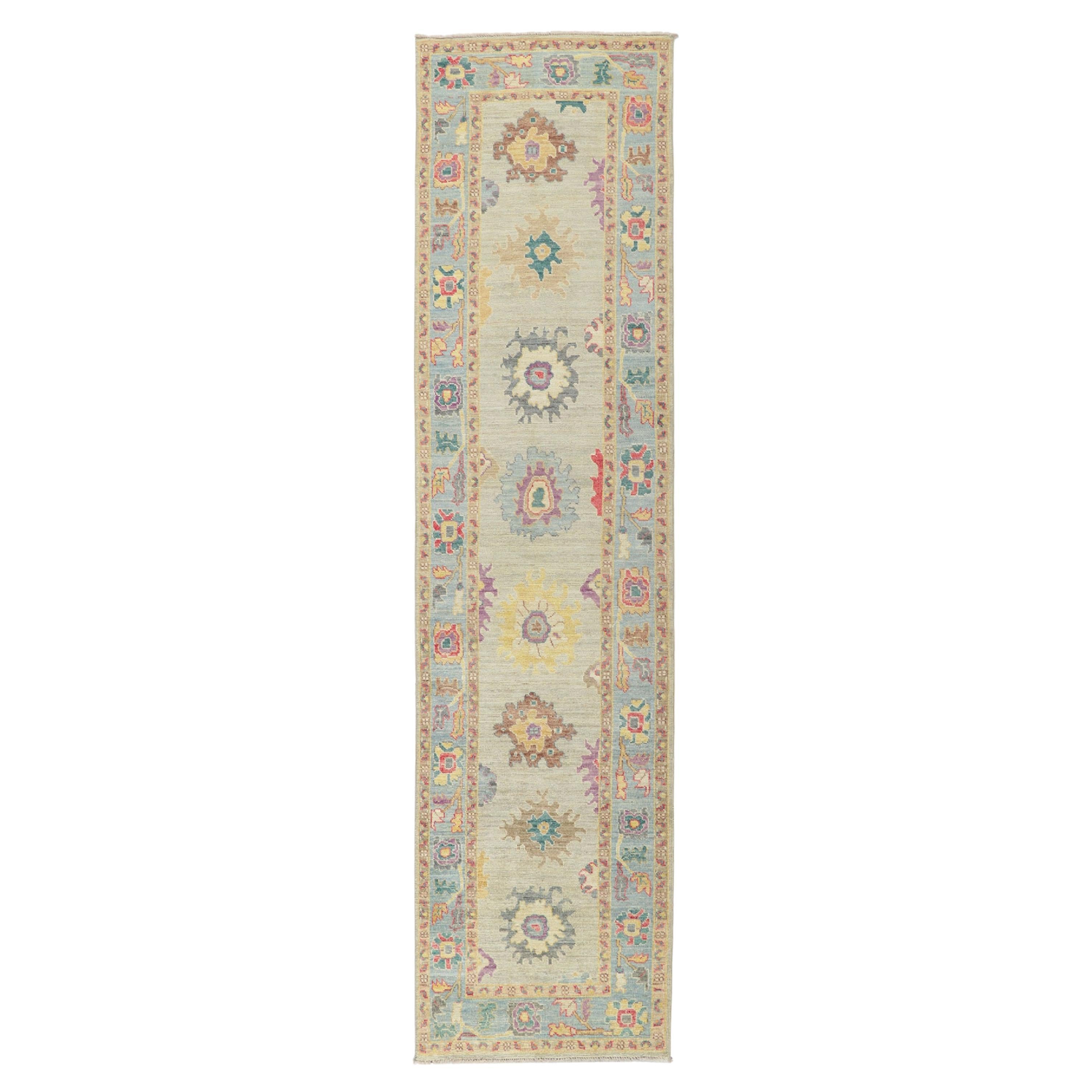 New Contemporary Oushak Runner with Soft Pastel Colors