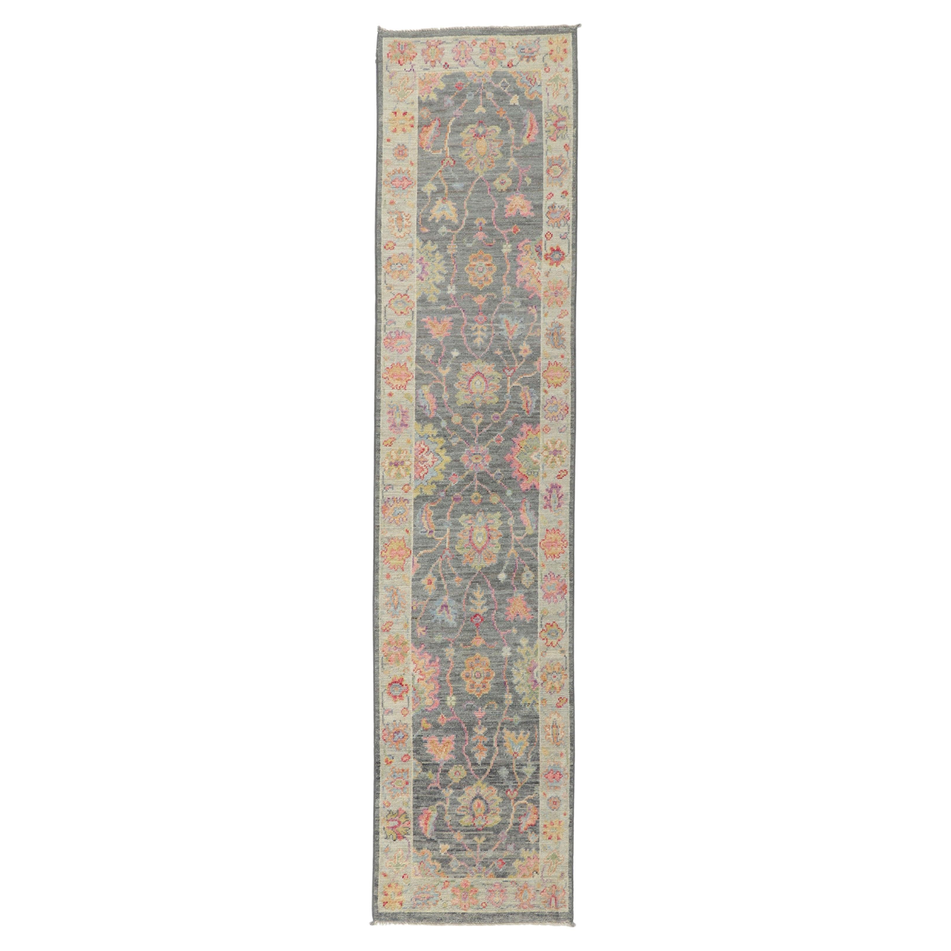 New Contemporary Oushak Runner with Soft Pastel Colors For Sale