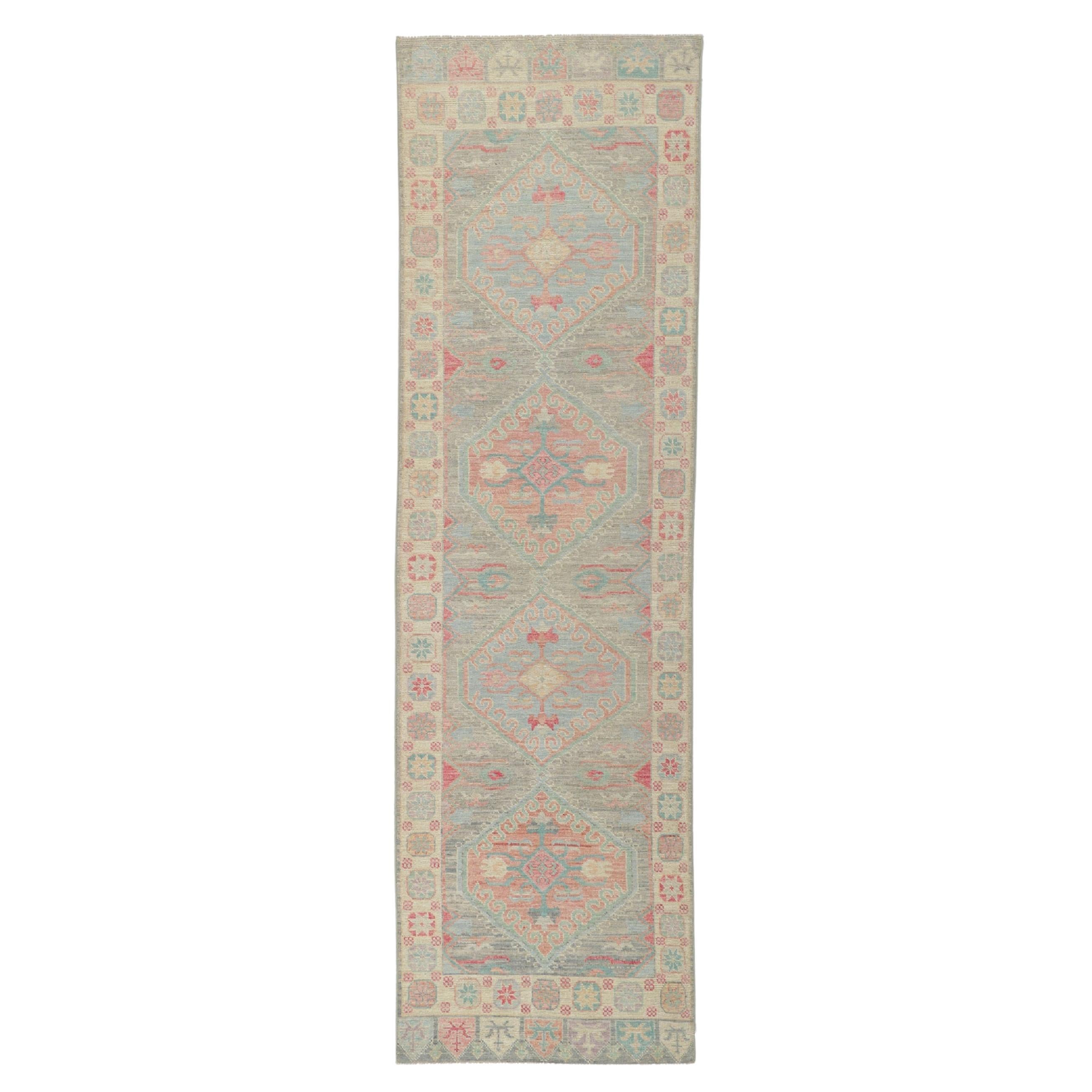 New Contemporary Oushak Runner with Soft Pastel Colors