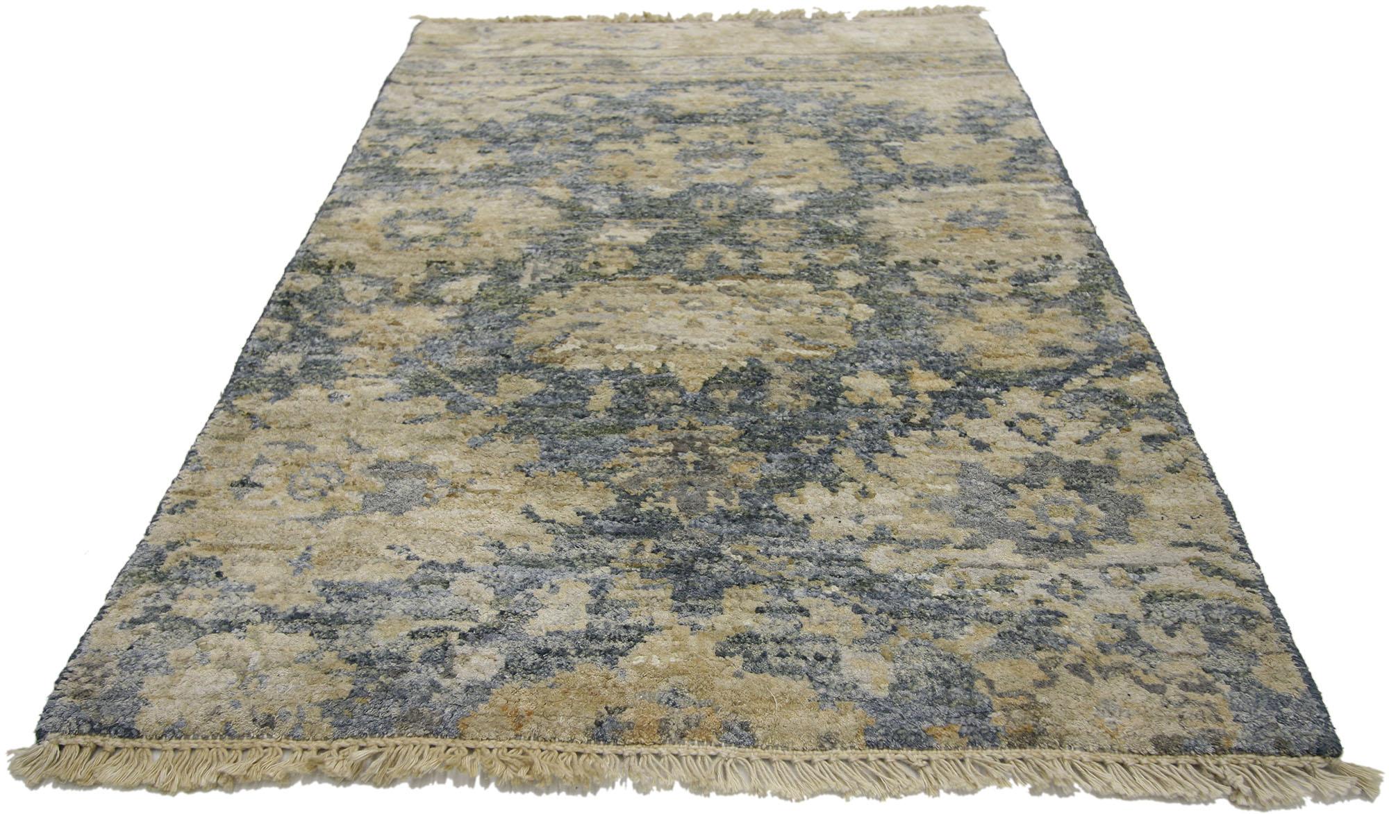 Silk New Contemporary Oushak Style Accent Rug with Modern Style For Sale