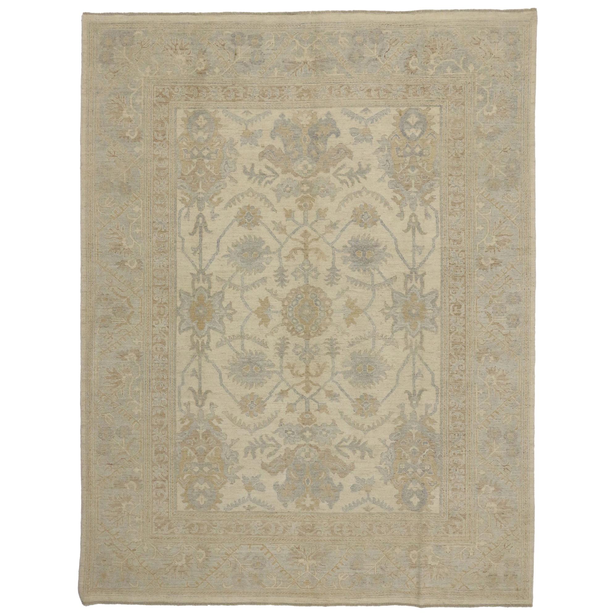 New Contemporary Oushak Style Area Rug with Modern Coastal Vibes For Sale
