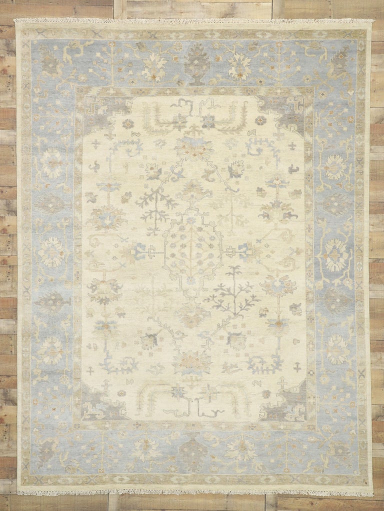New Contemporary Oushak Style Area Rug with Transitional Coastal