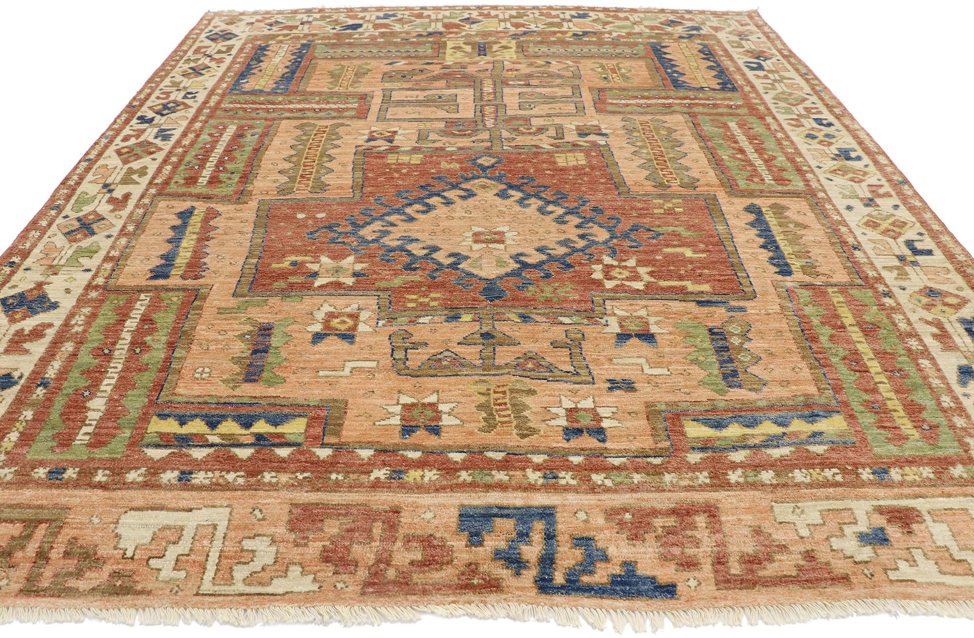Pakistani New Contemporary Oushak Rug with Luxe Bohemian Tribal Style For Sale