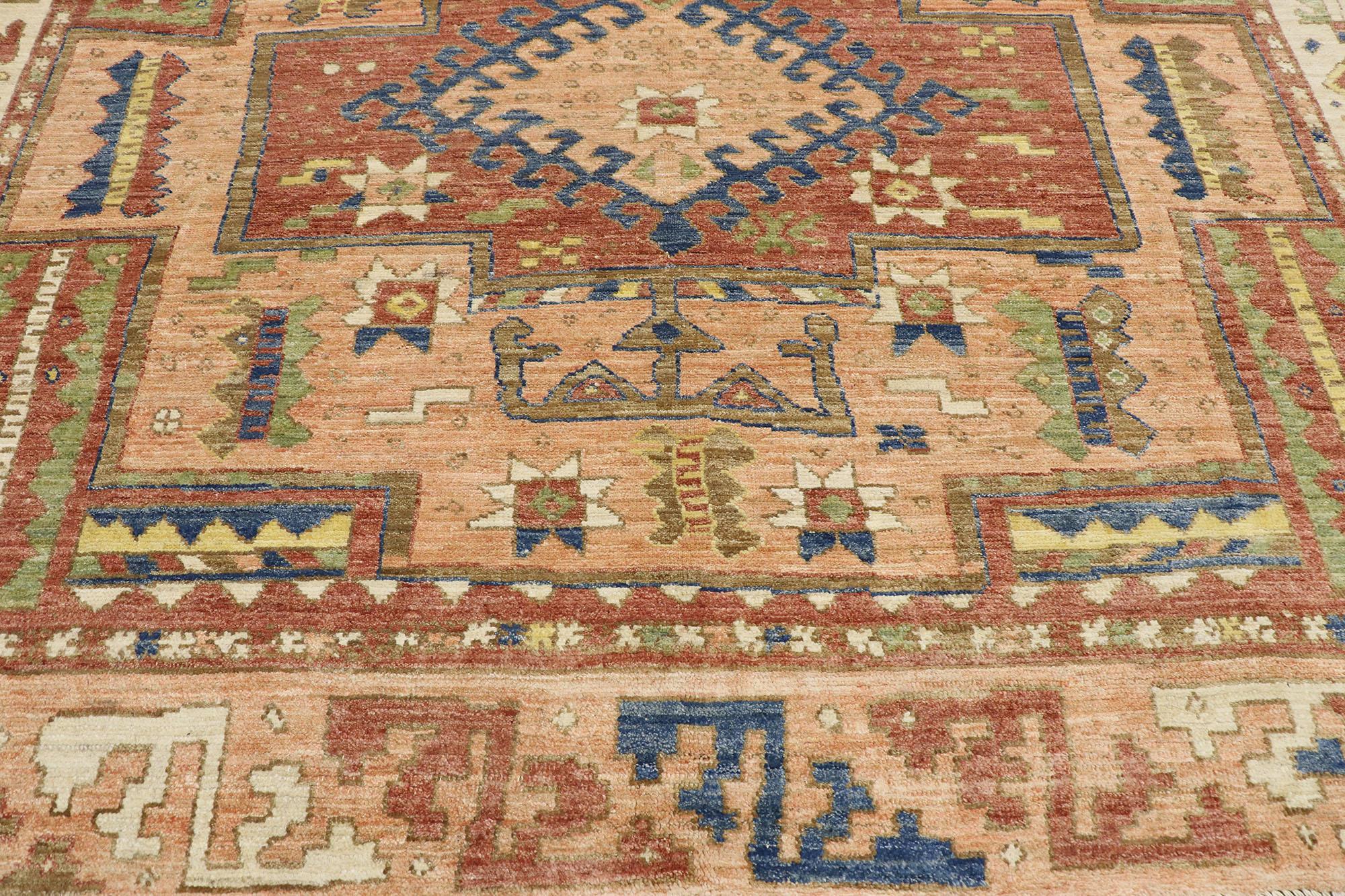 Hand-Knotted New Contemporary Oushak Rug with Luxe Bohemian Tribal Style For Sale