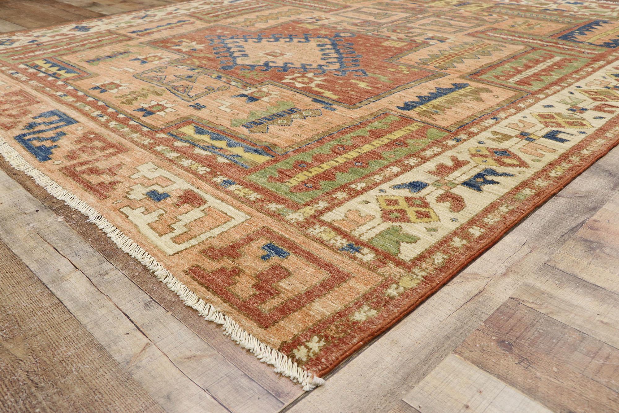 Wool New Contemporary Oushak Rug with Luxe Bohemian Tribal Style For Sale