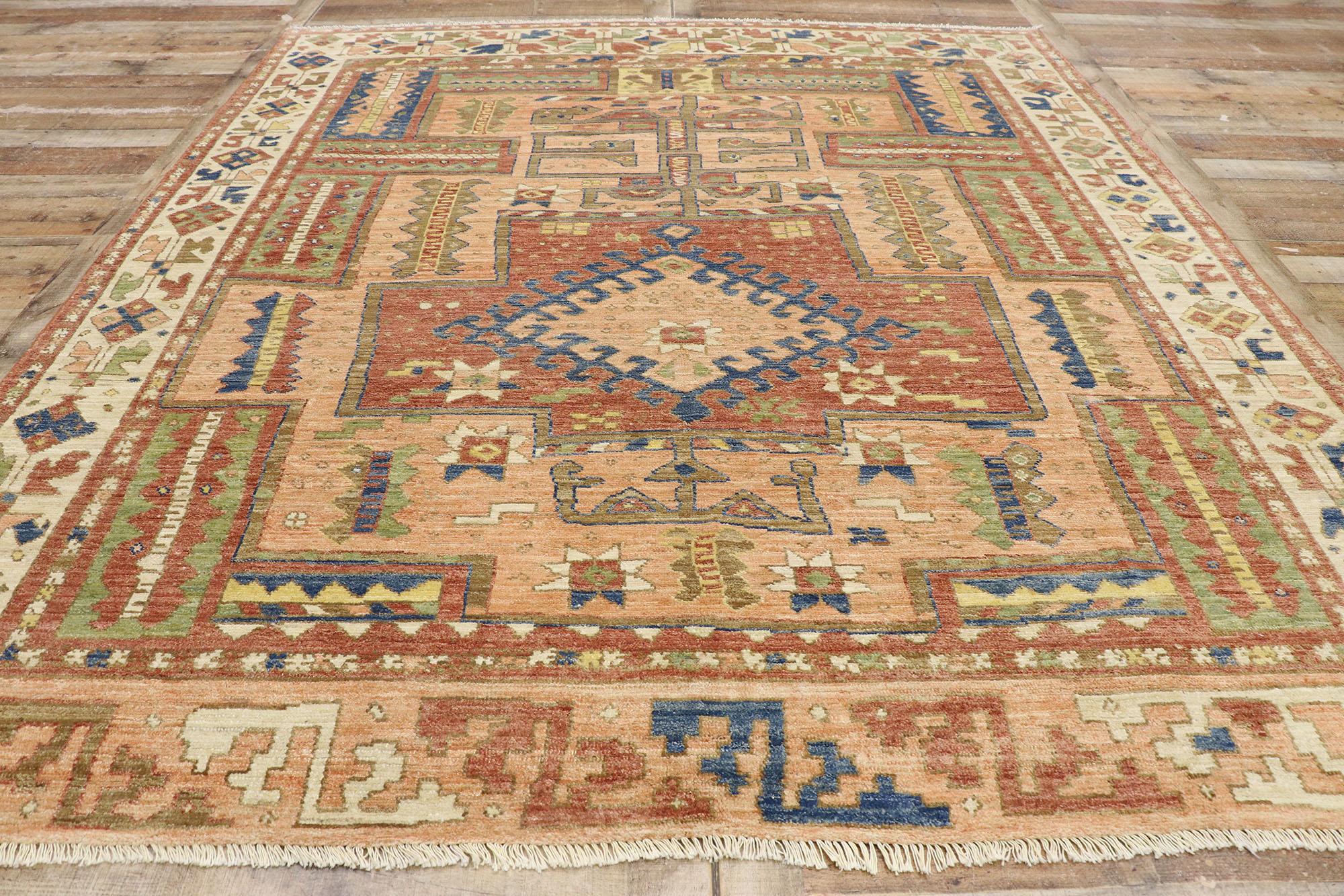 New Contemporary Oushak Rug with Luxe Bohemian Tribal Style For Sale 1